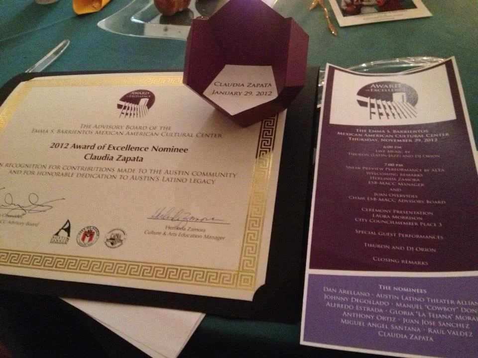 Mexican American Cultural Center Award of Excellence, Service in the Latino Cultural Arts, 2012.
