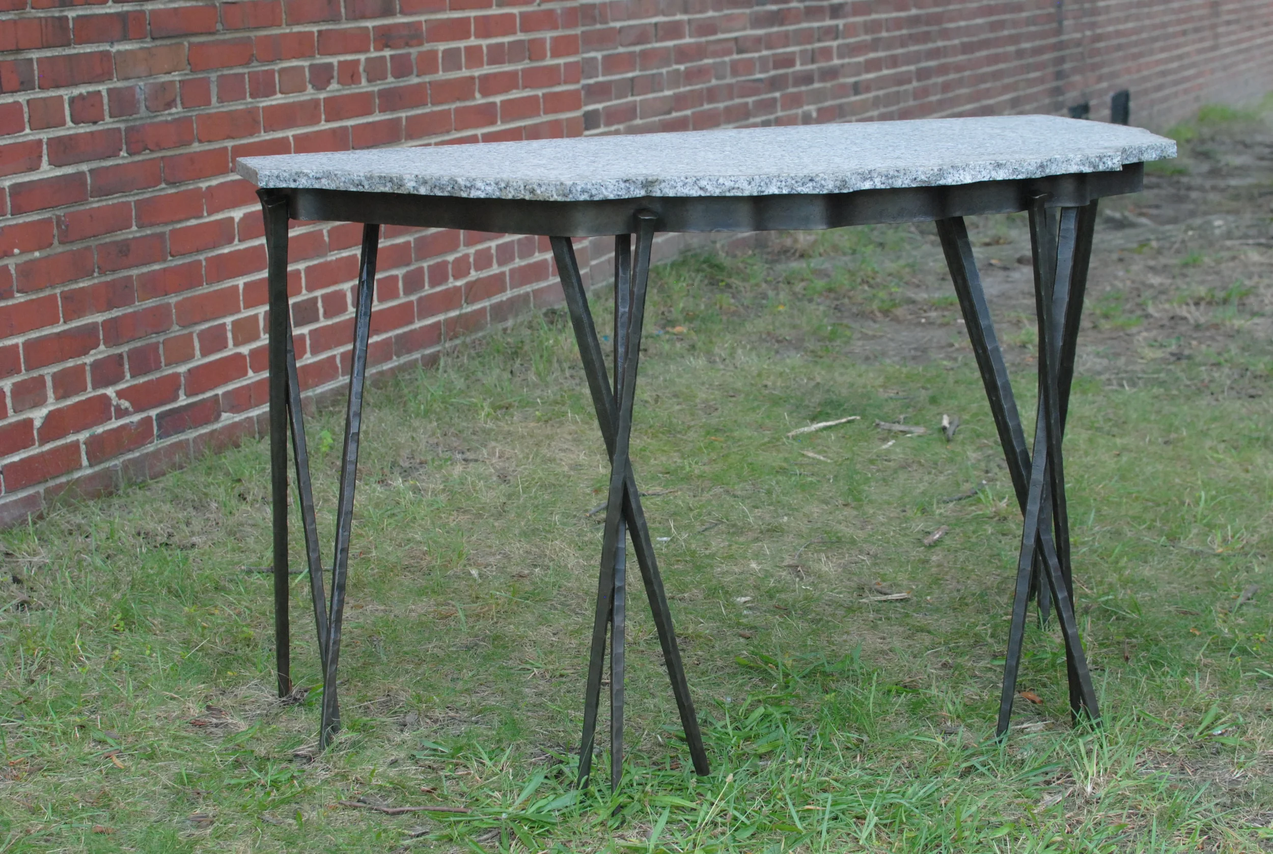 Hall Table with forged steel base and stone top