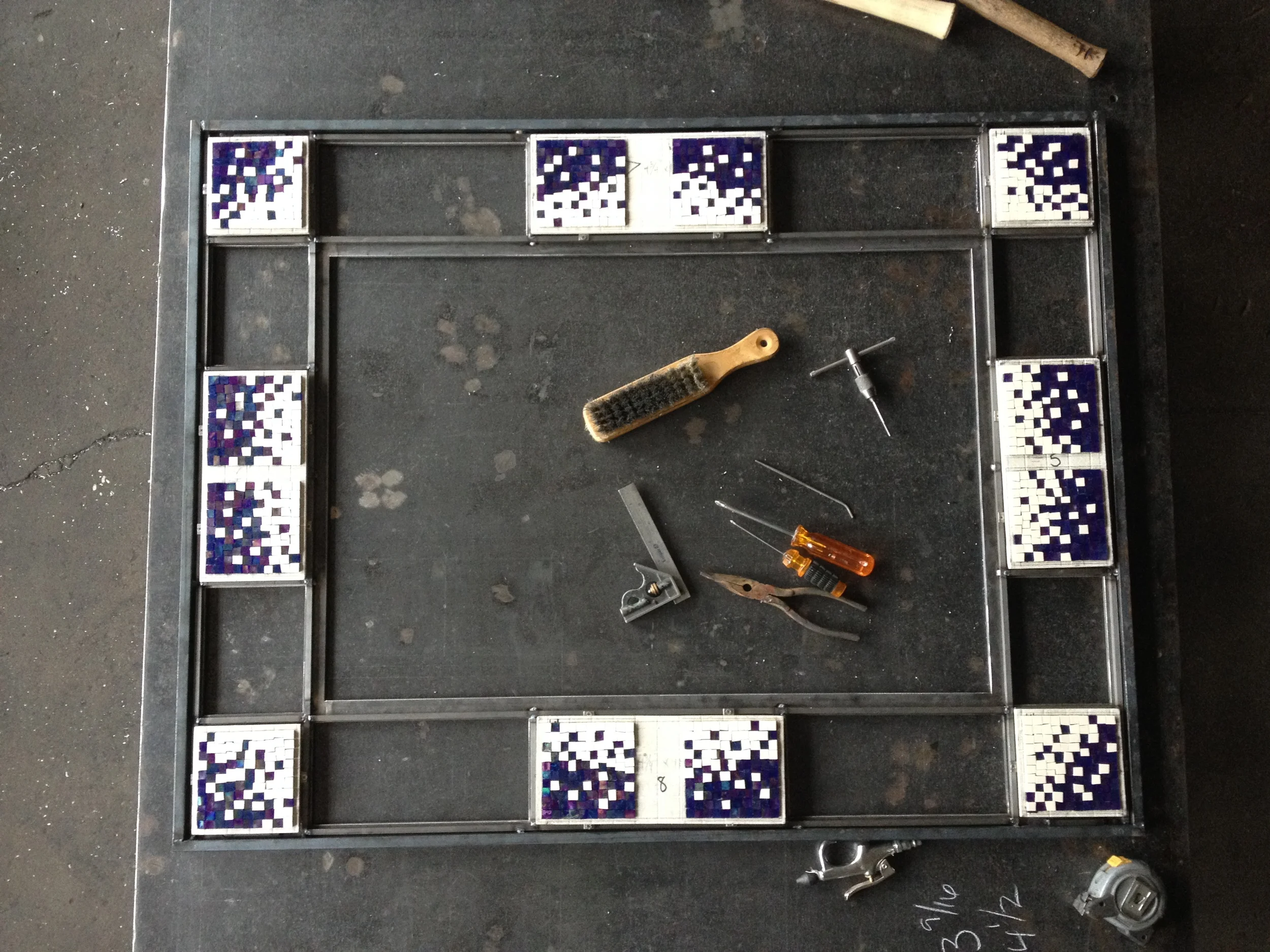 Custom mosaic firescreen in process