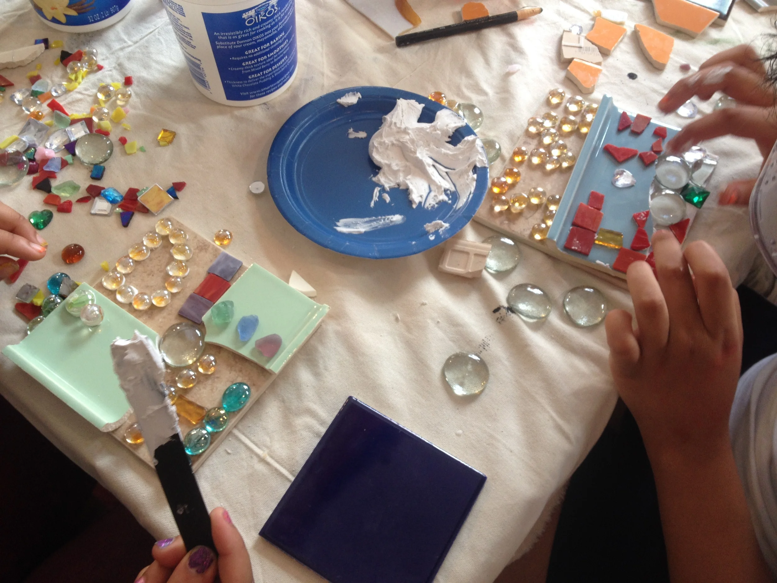 Johannah described a fairly spontaneous method of mosaic-making to the kids, and they ran with the idea.