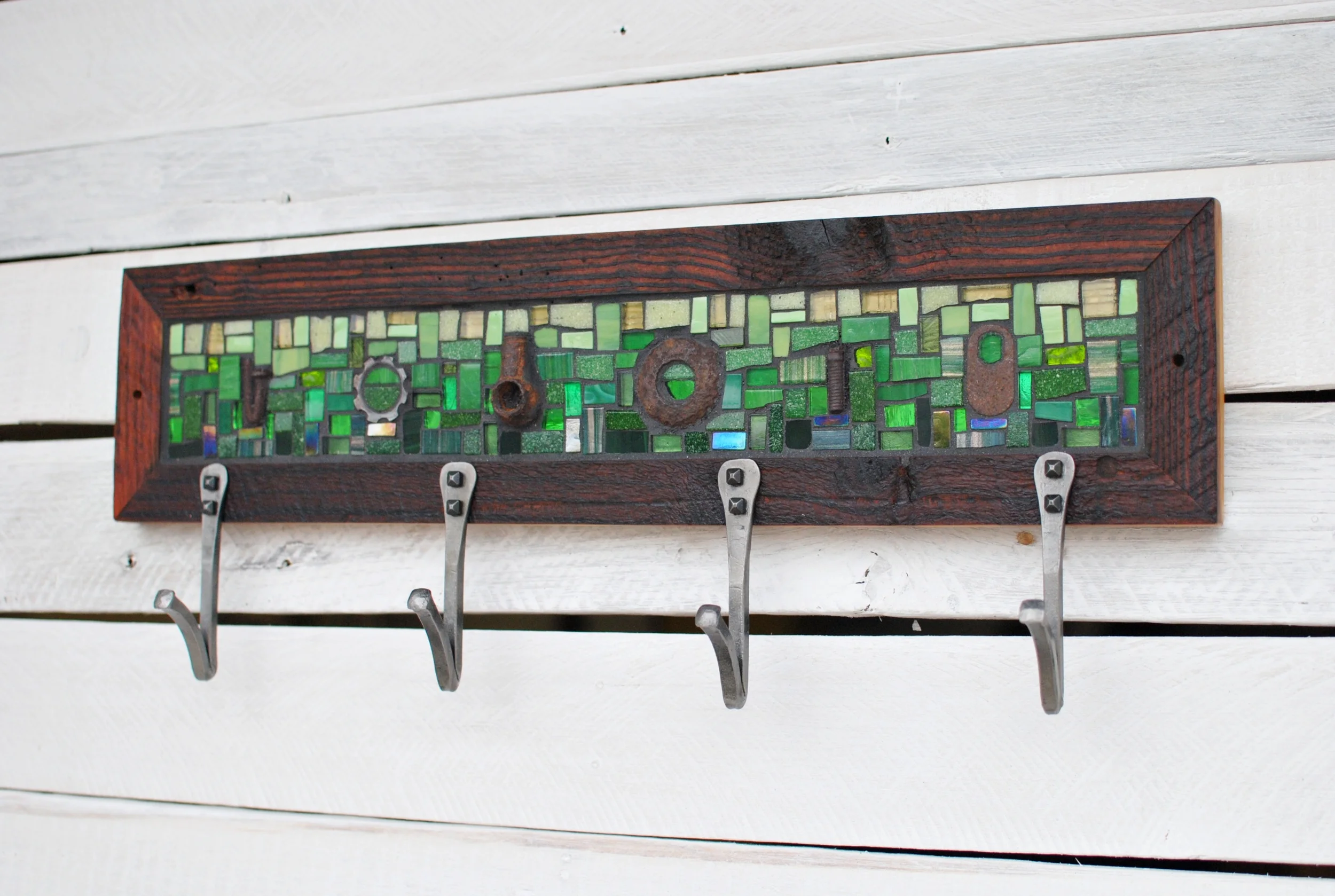 Green Mosaic  with Rusty Objects 
