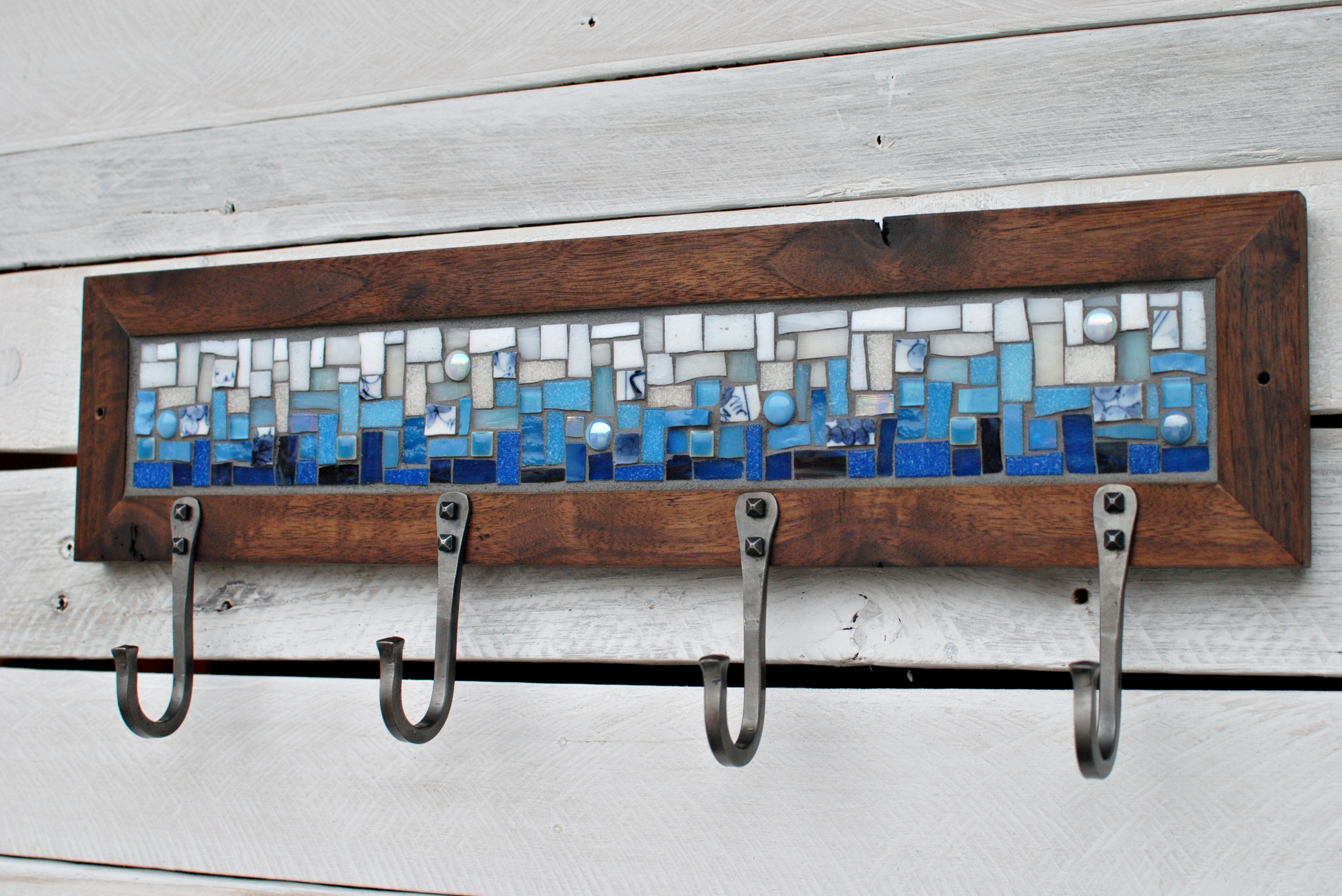 Blue & White Mosaic Coat Rack