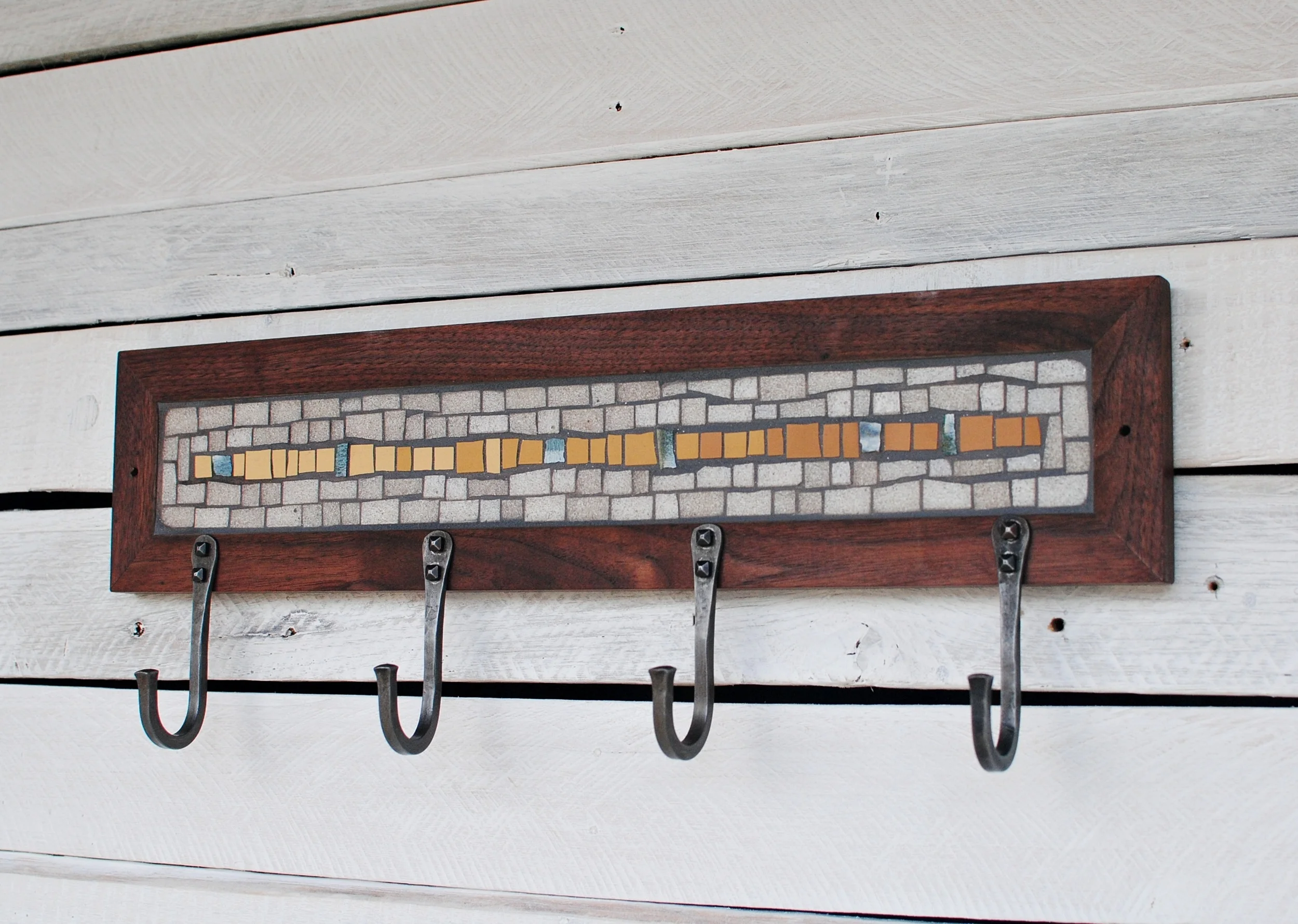 White Mosaic with Yellow & Blue Line