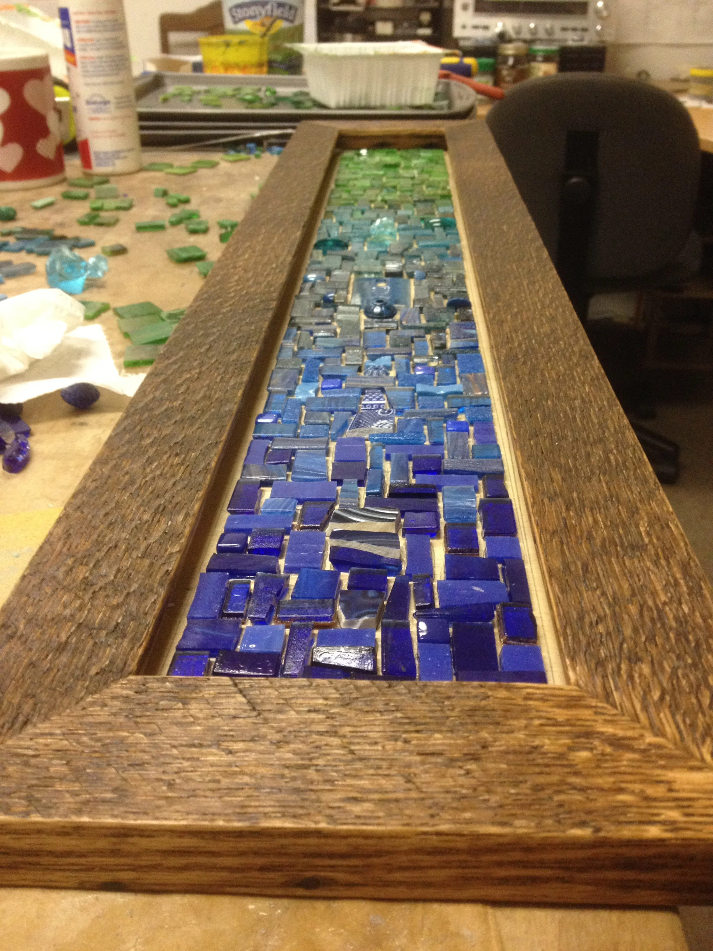 Large custom mosaic coat rack in progress