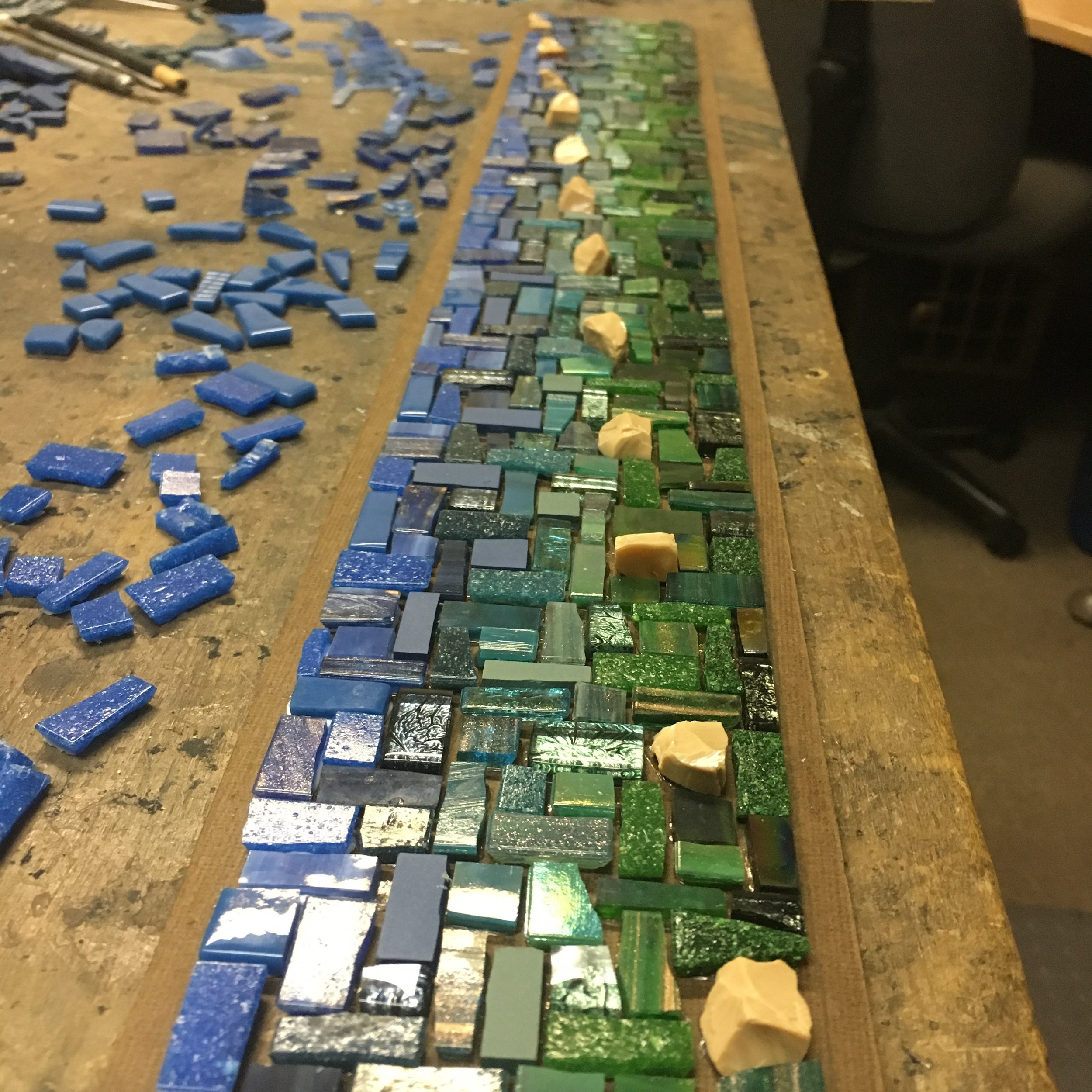 Blue green mosaic in process
