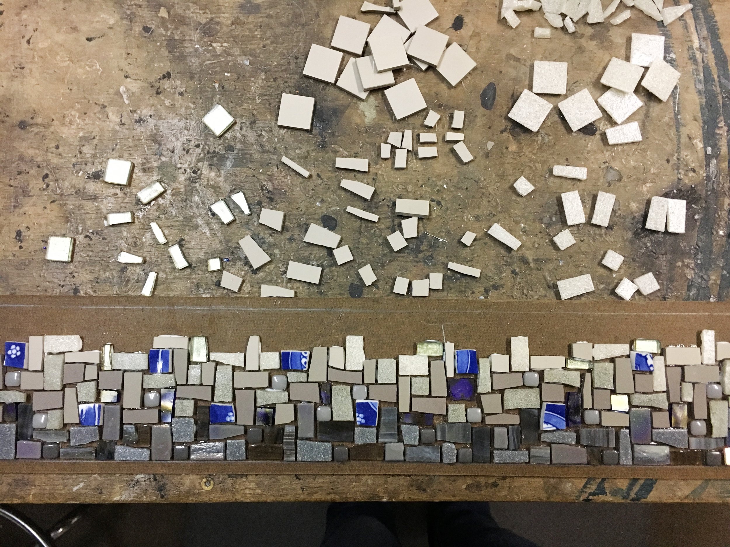 Grey blue mosaic in process