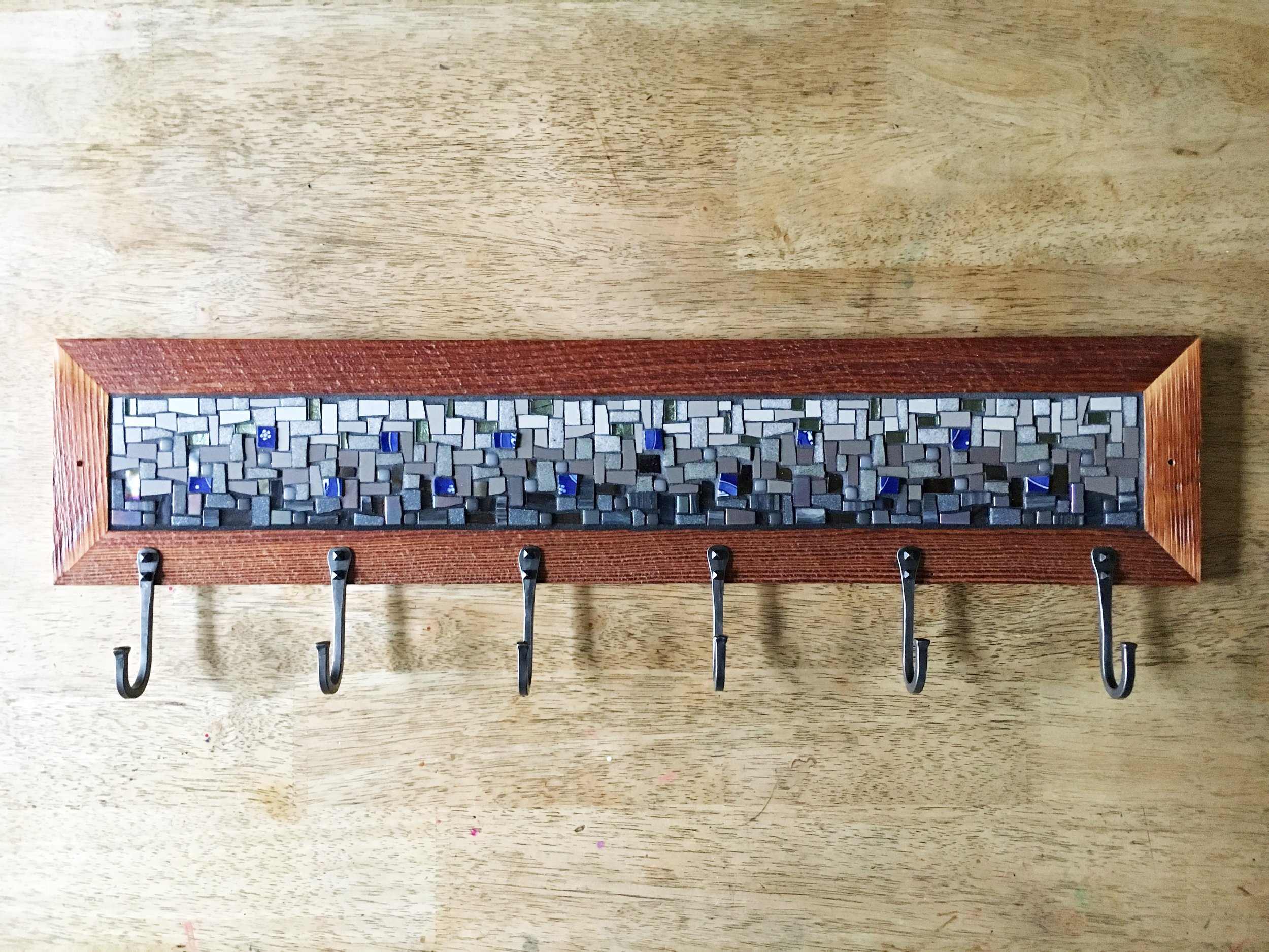 Grey blue mosaic coat rack