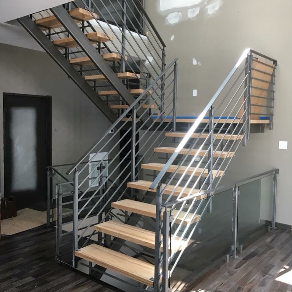 Modern custom stair railing installed