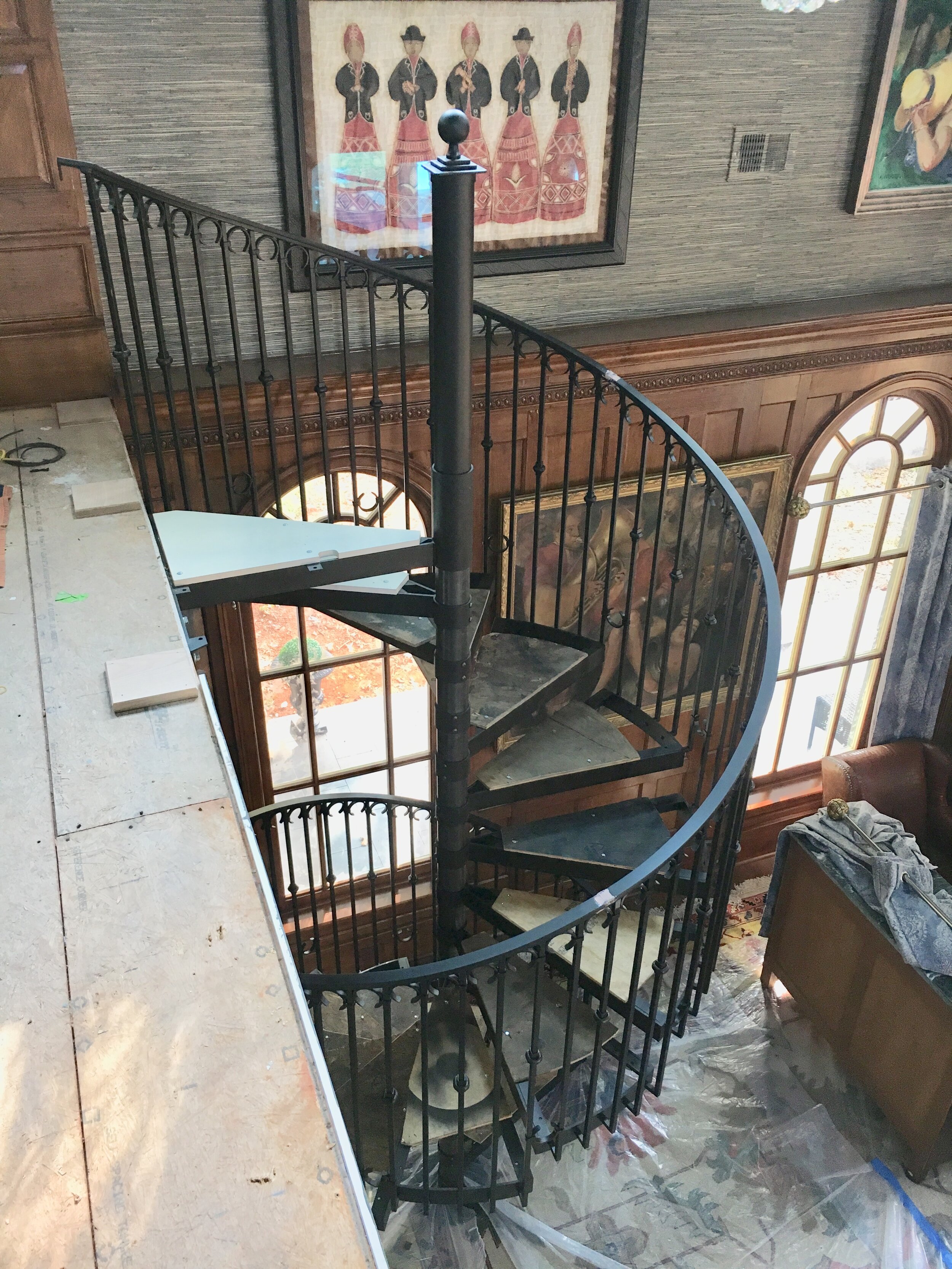 Custom spiral stair railing installation