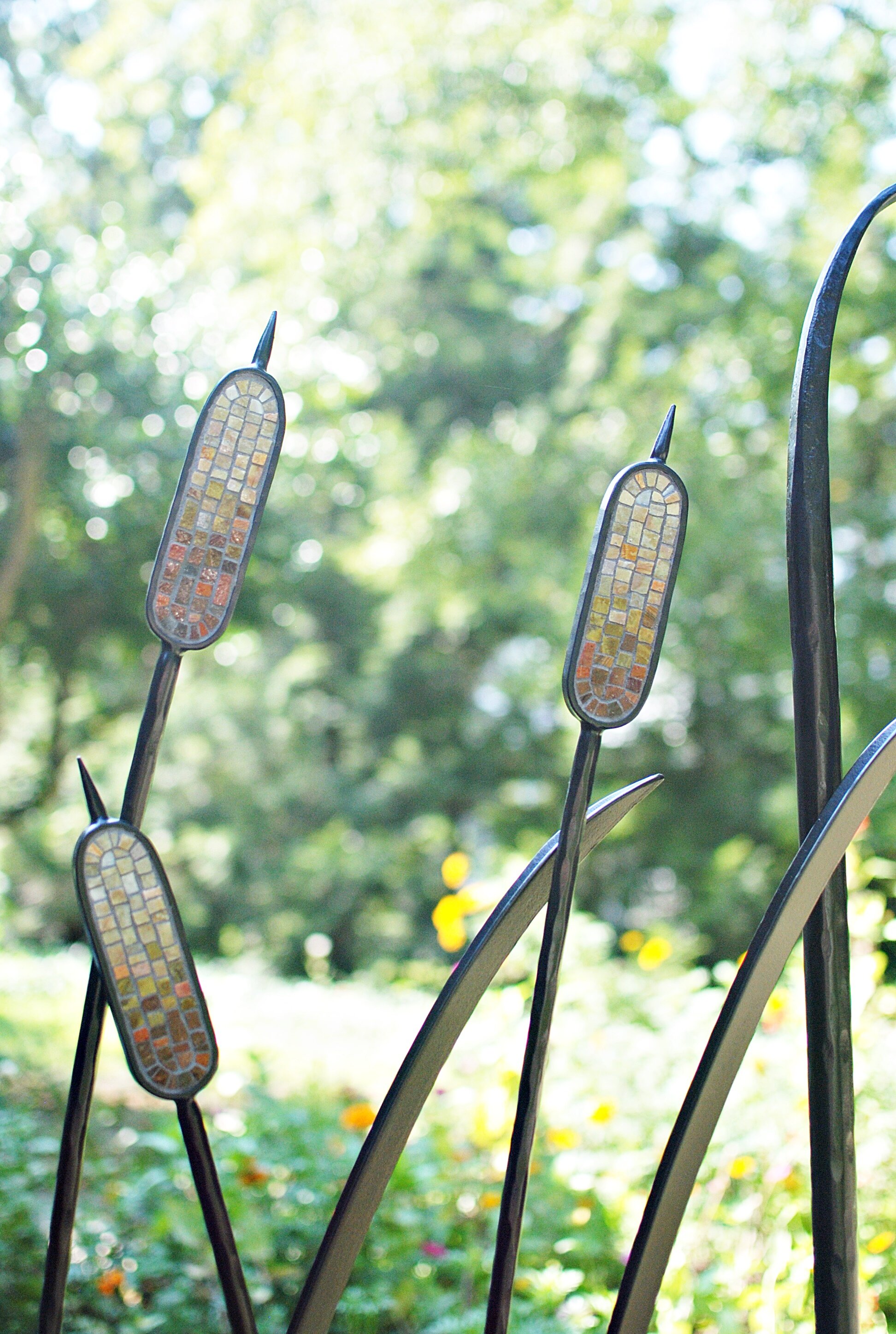 Native plants mosaic steel custom garden sculpture