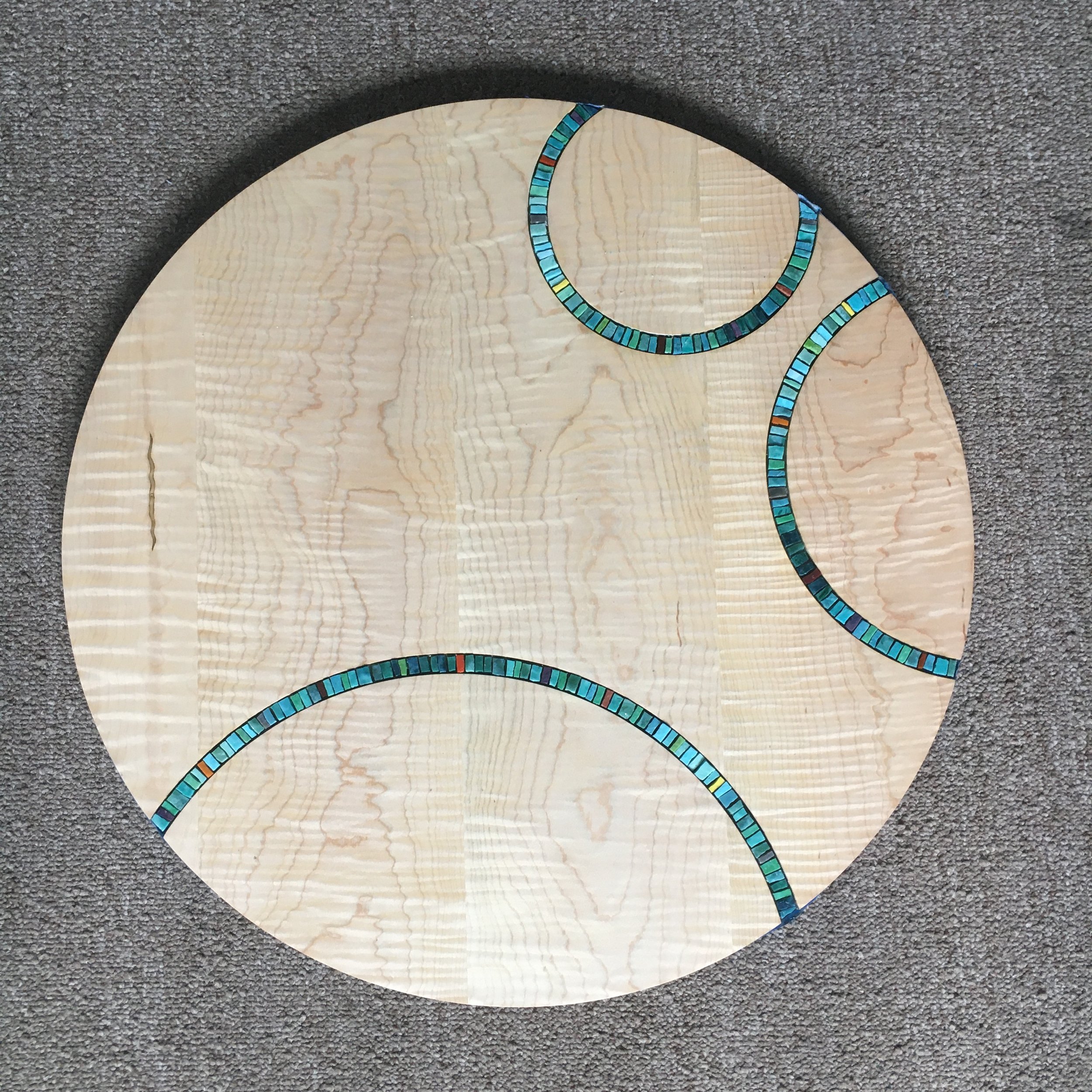 Maple table top with turquoise mosaic inlay