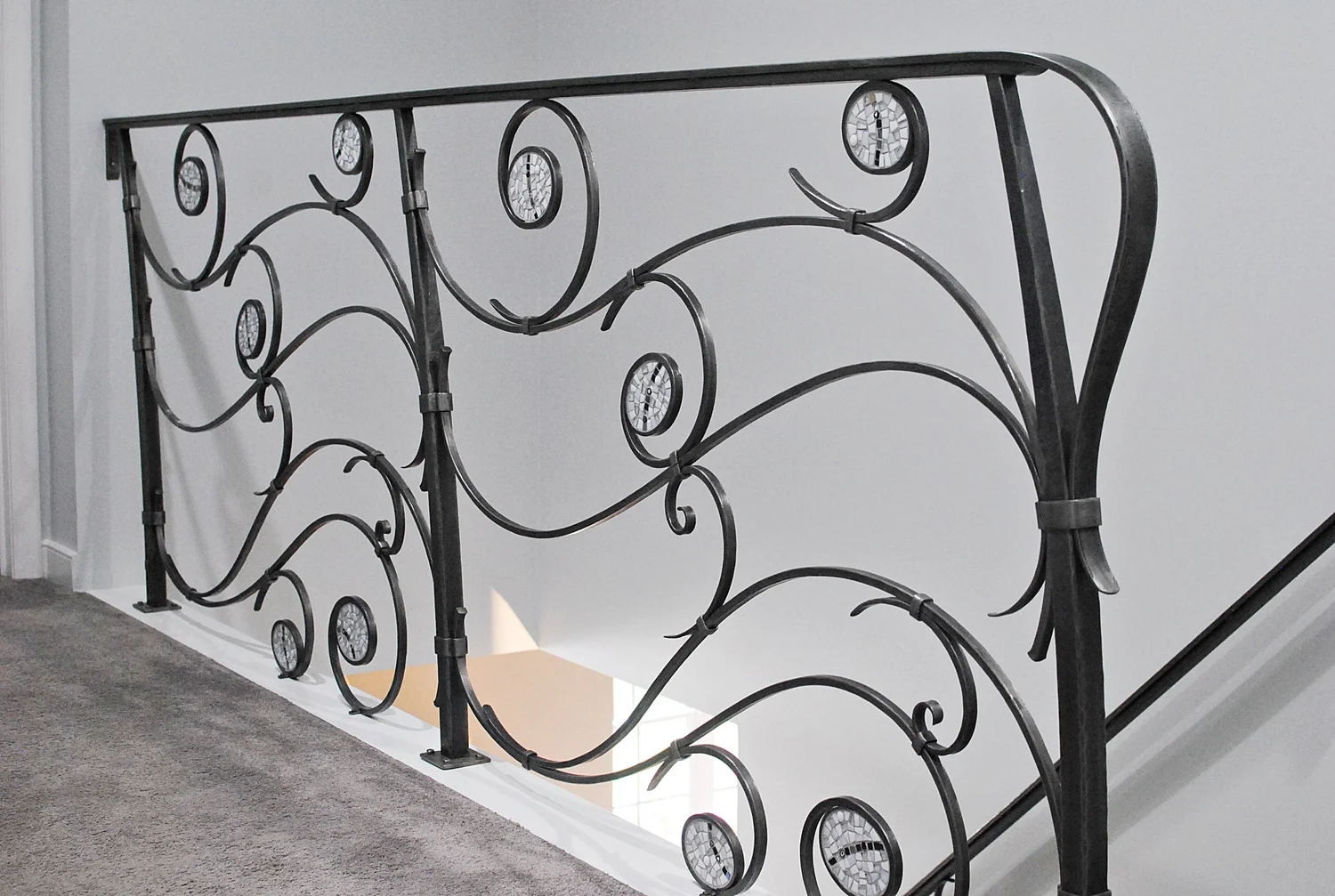 Forged Interior Railing with Mosaic Inlay — Phoenix Handcraft