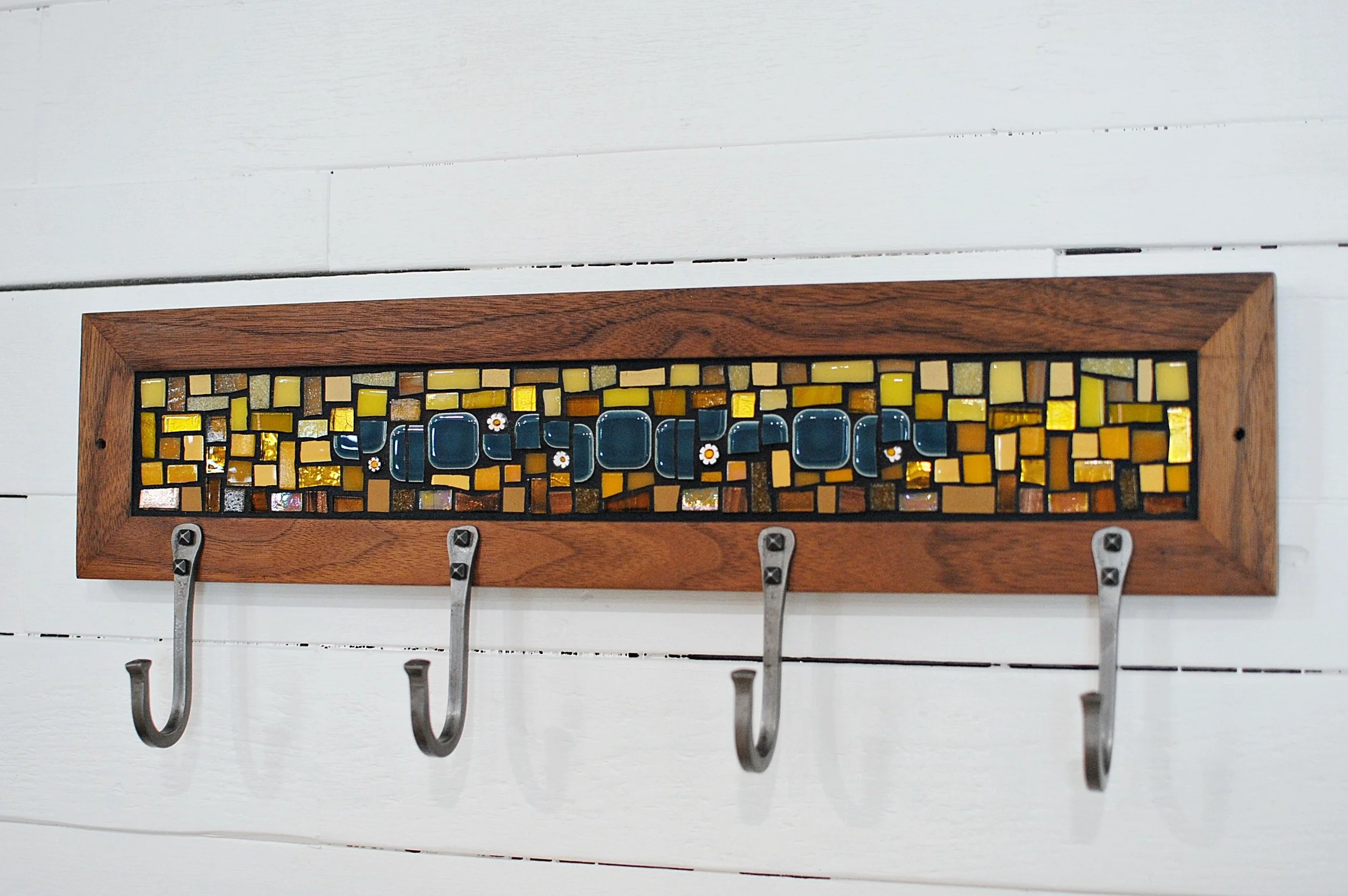 Yellow Mosaic with Teal Blue Mid-Century Tiles