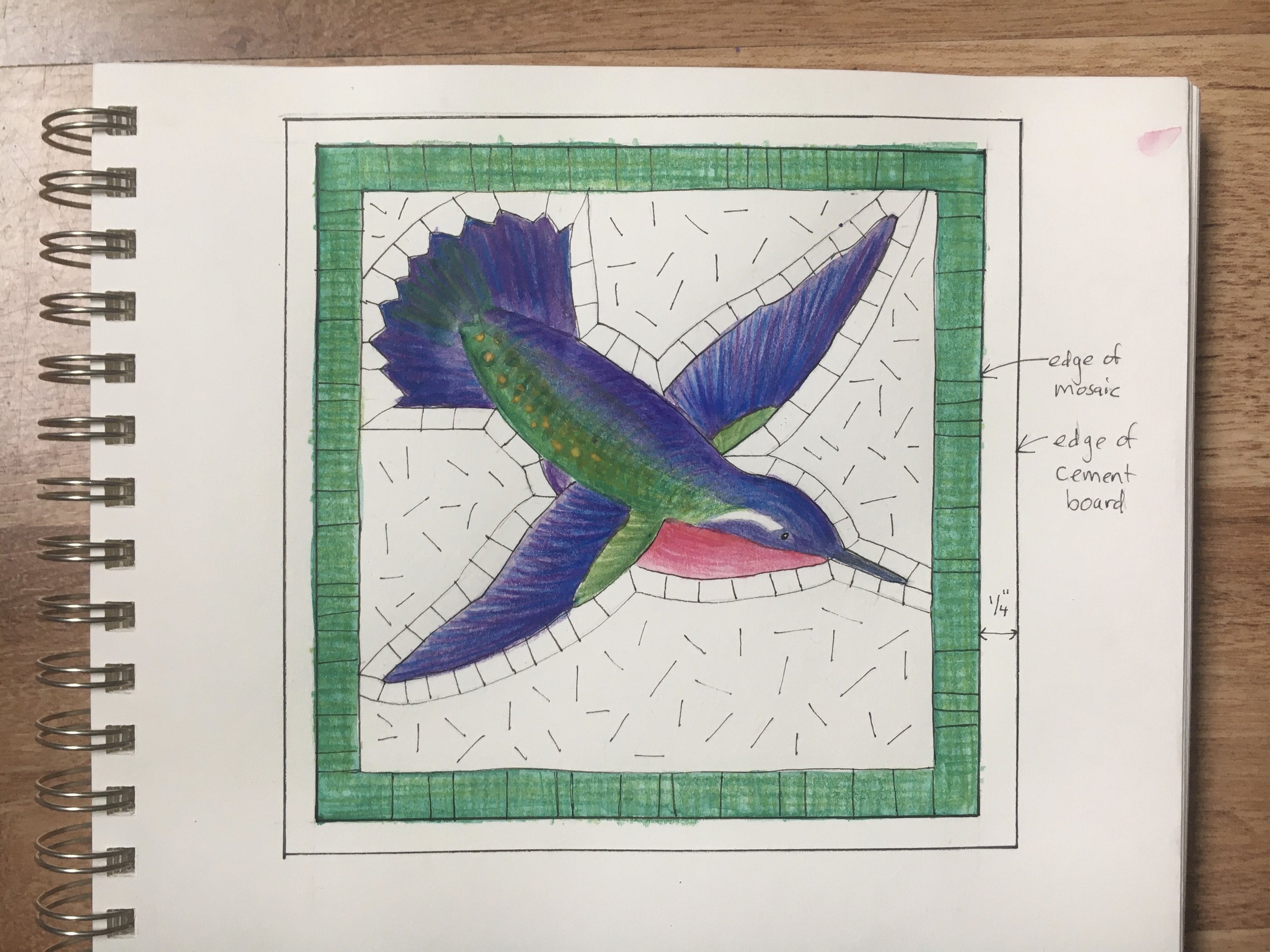 Hummingbird mosaic sketch