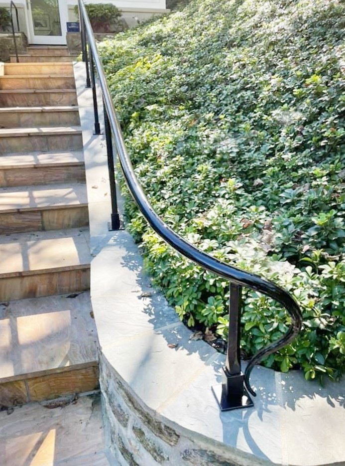 Hand forged custom exterior stair railing