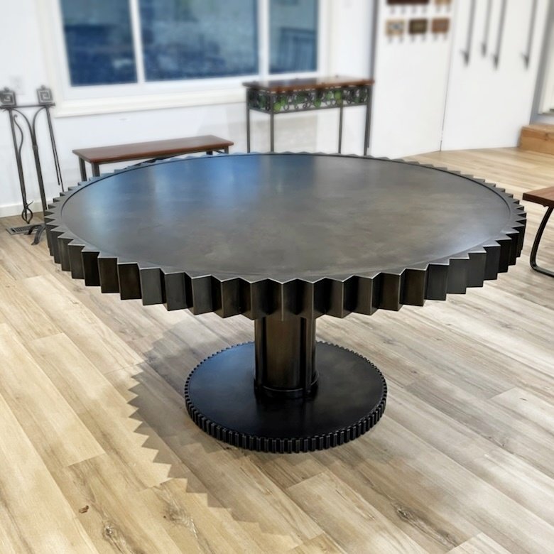 Gear table with patina and finish