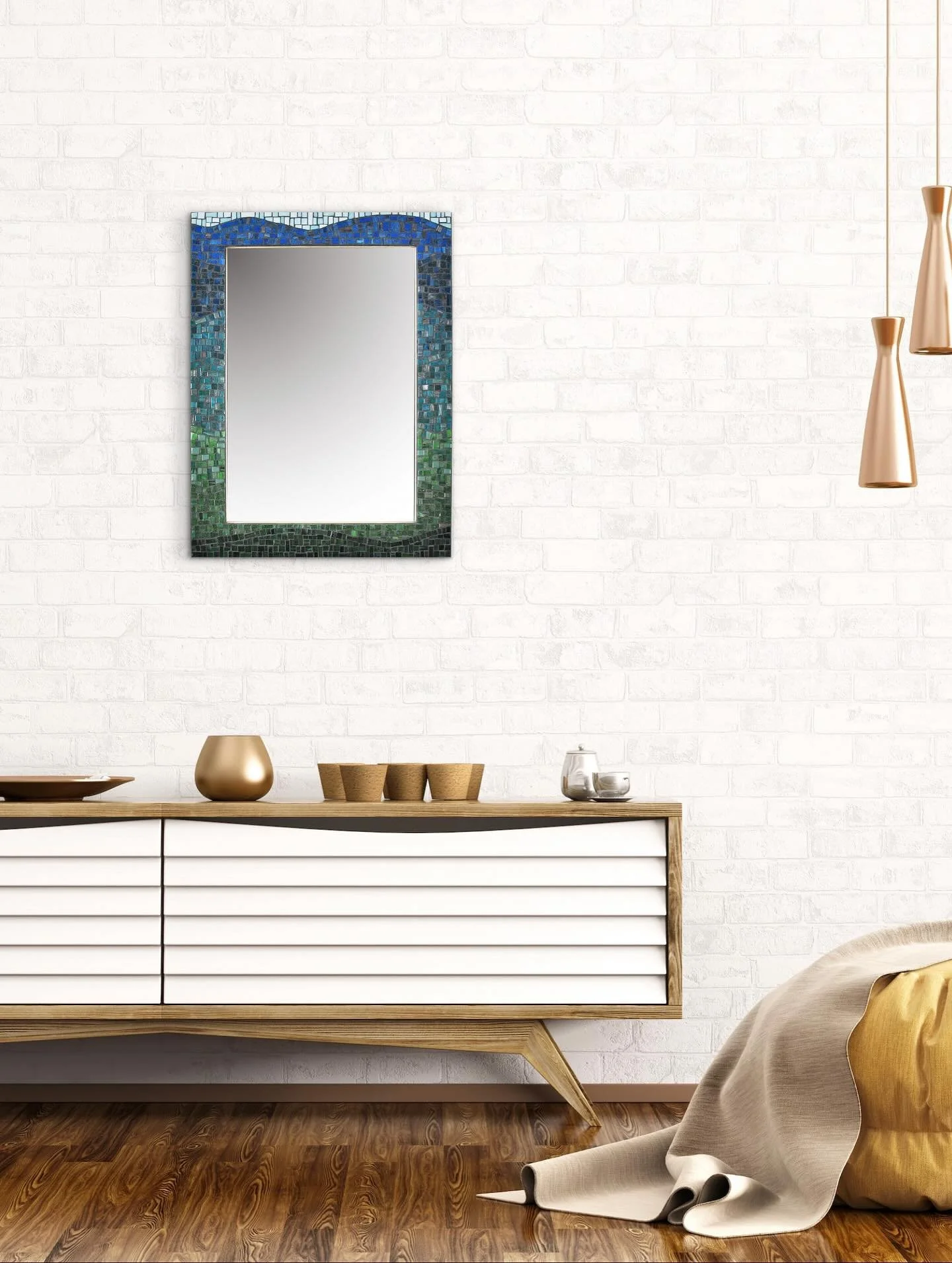 New mirror #3 is inspired by our beloved Blue Ridge Mountains. ⛰️ ✨
Like the view from a mountain scenic overlook, this mirror consists of rolling bands of greens at the bottom fading to blues at the top. 🖼️
Did you know the Blue Ridge are among t