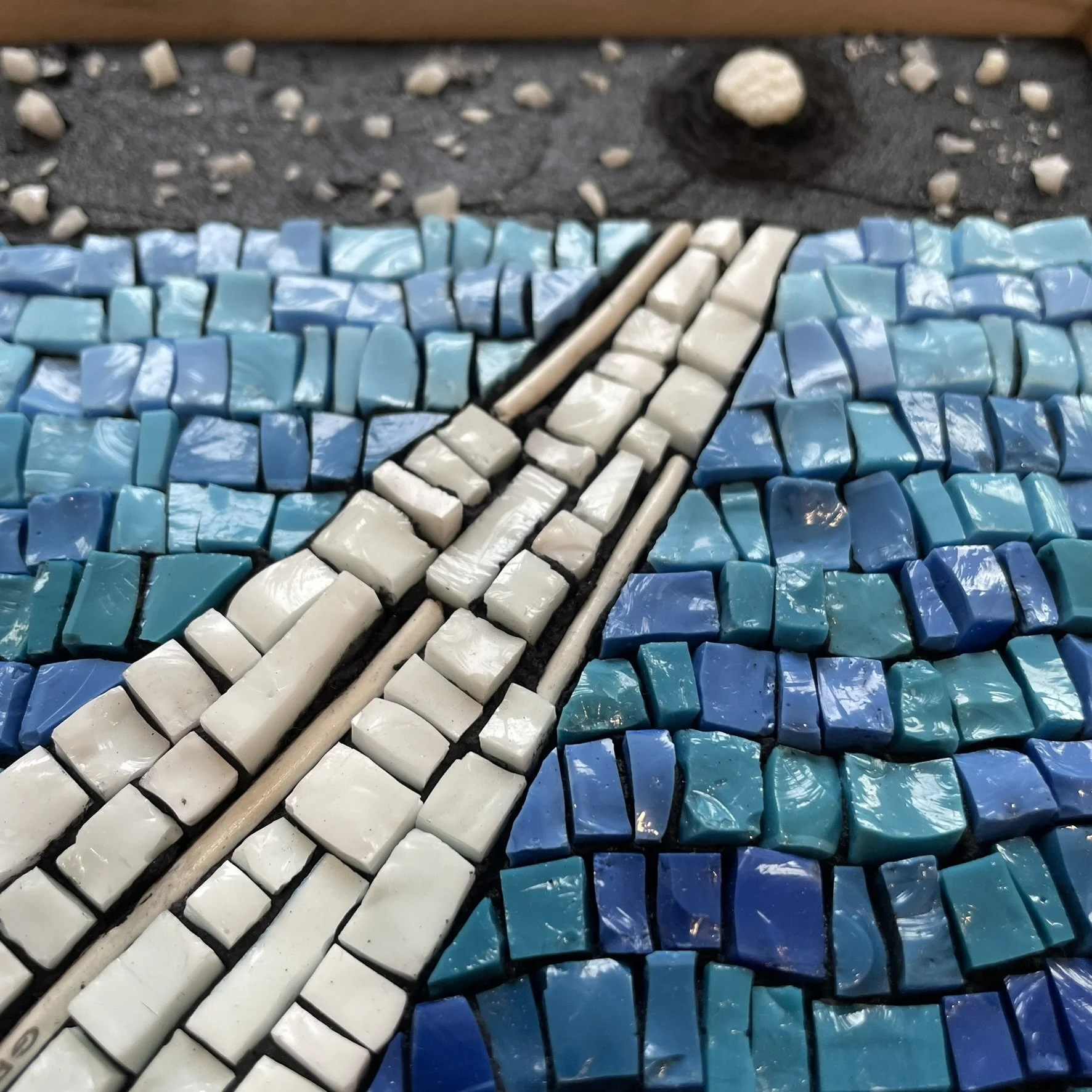 Full Moon detail-- smalti, reclaimed electric wire &amp; marble