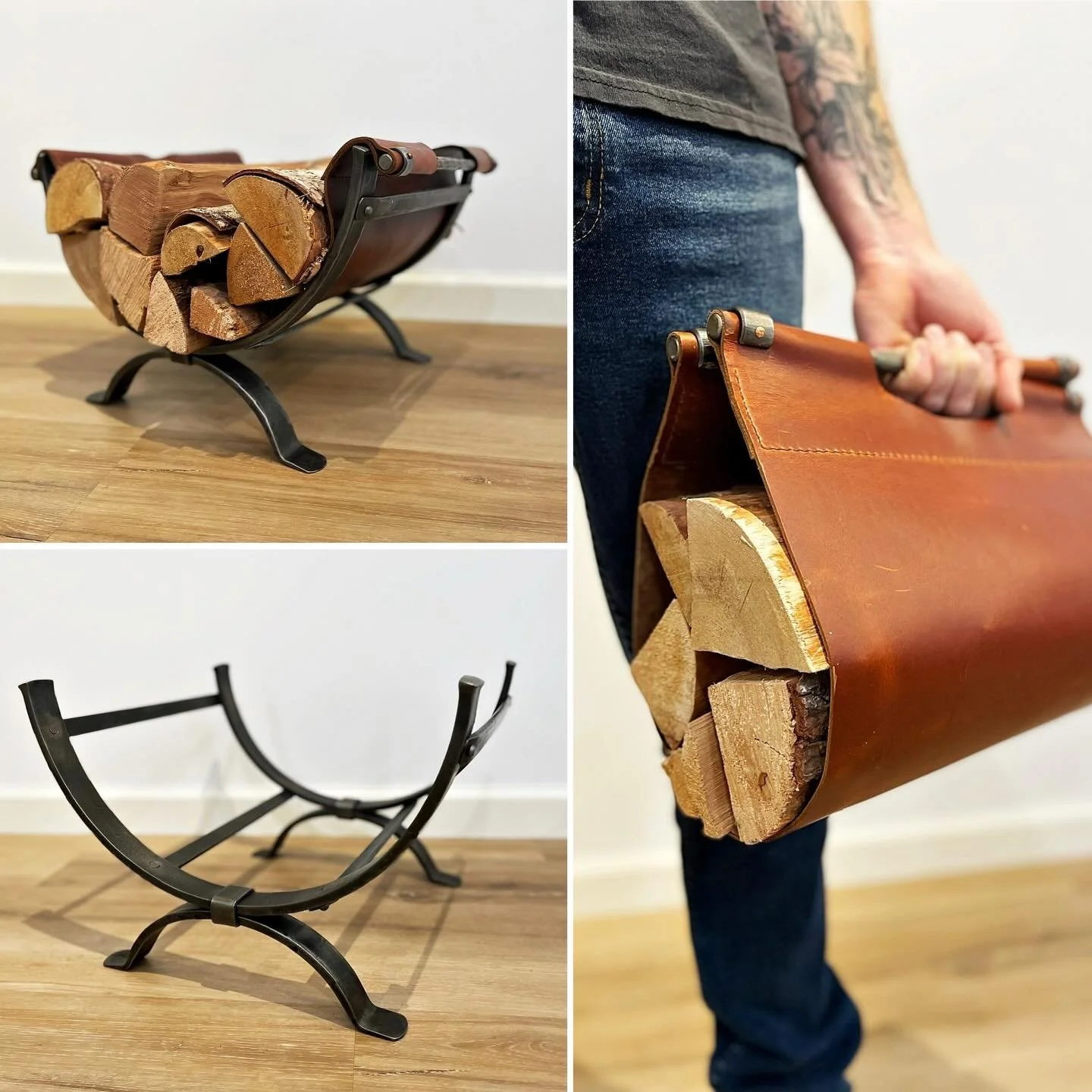 Cozy season is here, and that&rsquo;s the perfect time to get a deal on our log holder and carrier. 🪵🔥 

A collaboration in forged steel and hand-stitched leather with our friends @awlsnap, this carrier was designed to look gorgeous by your indoor 