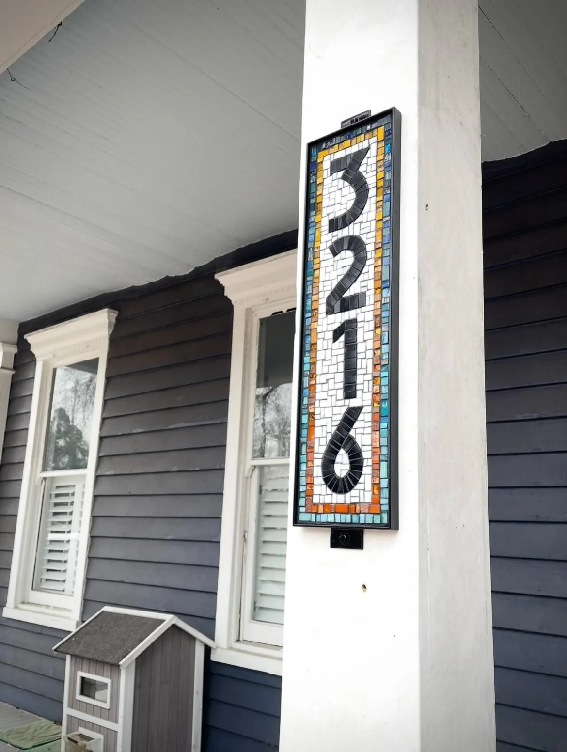 A mosaic address in super fun colors for the loveliest family in the loveliest home. 💙🧡