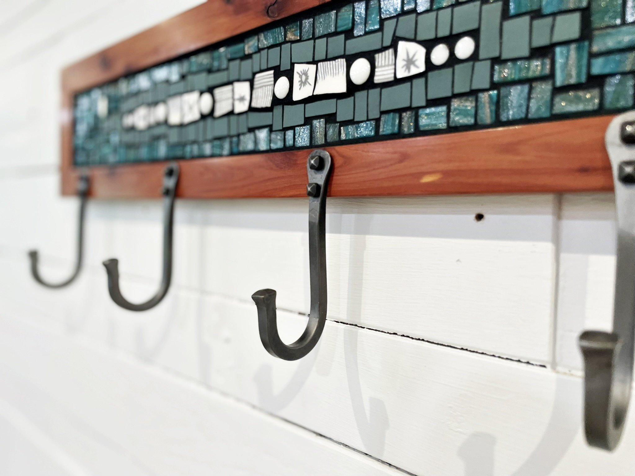 Teal and White Mosaic Coat Rack — Phoenix Handcraft