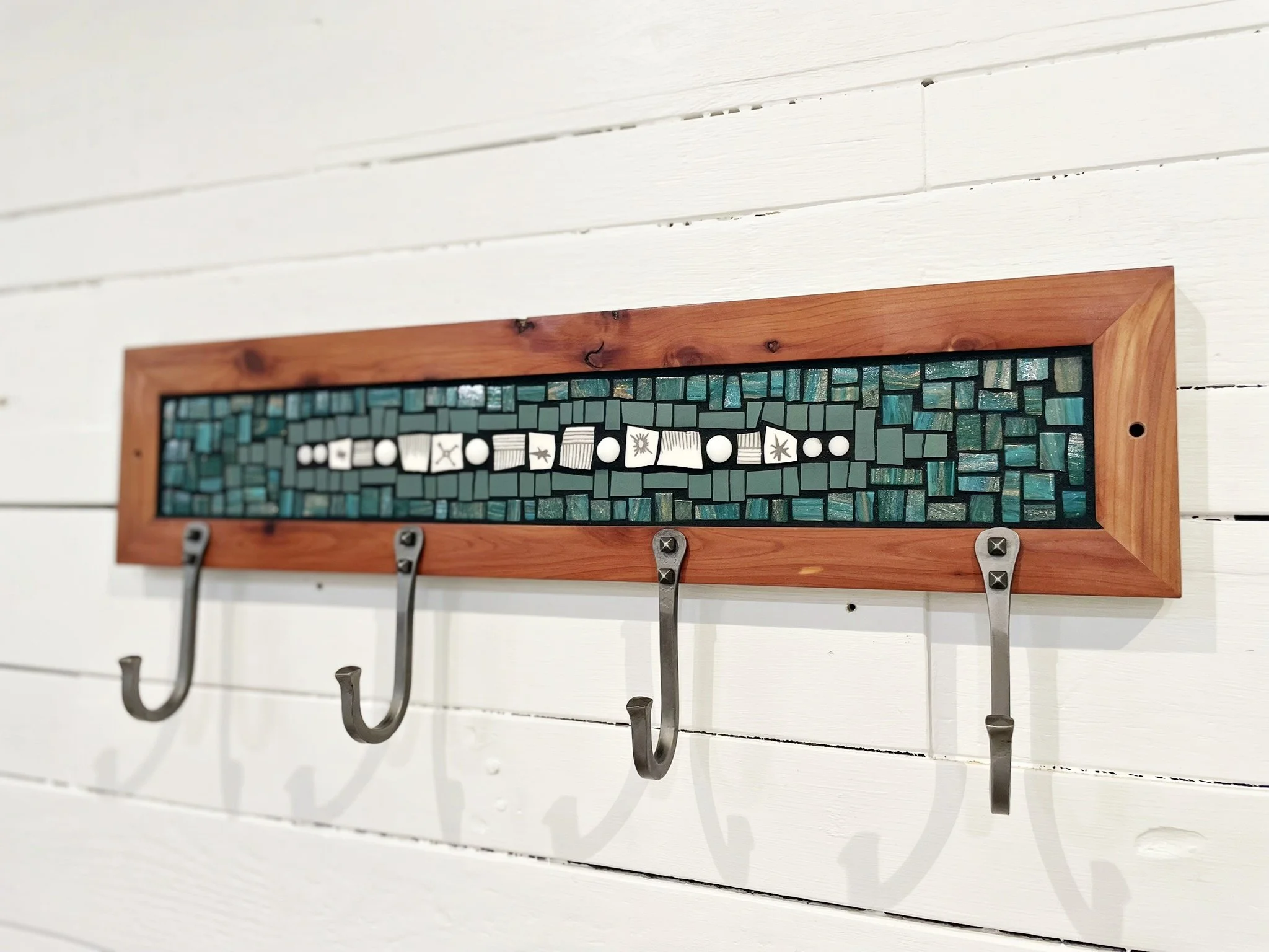 Teal and White Mosaic Coat Rack