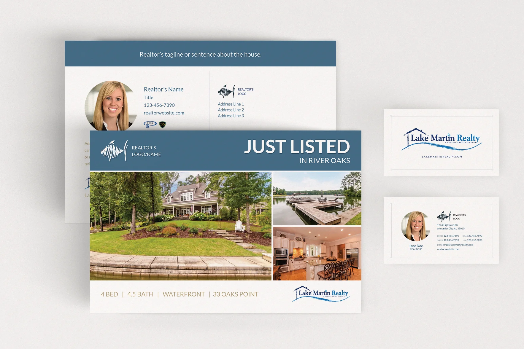  Lake Martin Realty, Russell Lands On Lake Martin's real estate company, wanted templates for postcards that the realtors could personalize and send out to potential buyers, showcasing newly listed homes, just sold properties, open houses and more. T