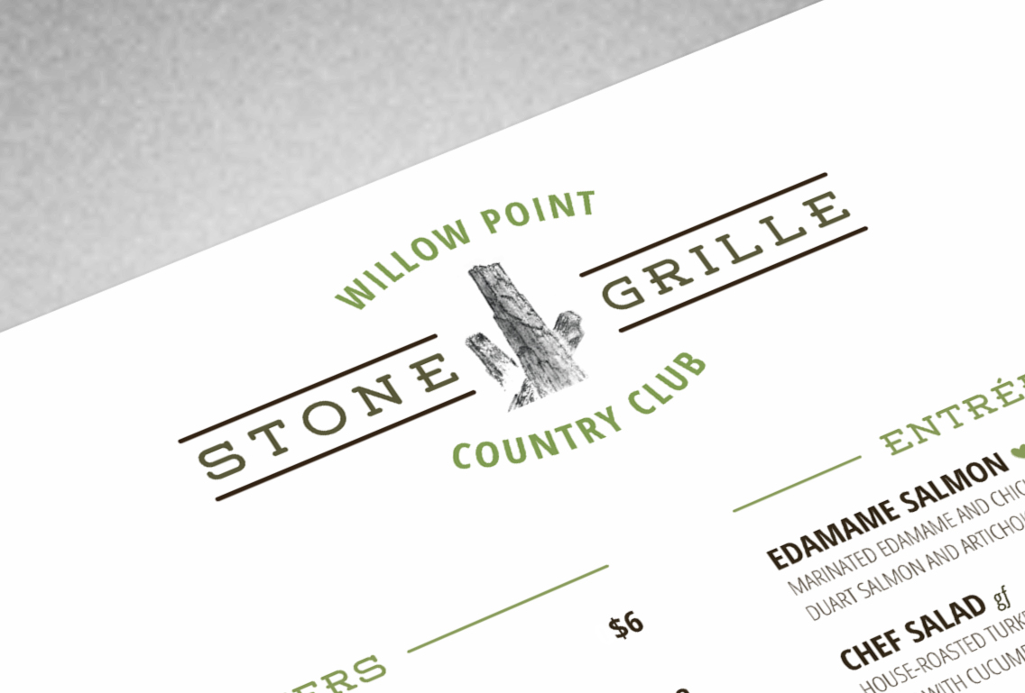   The original Stone Grille did not have any sort of logo or branding, so I created a modern-looking logo incorporating a sketch of the landscaping stones drawn by Mr. Russell.  