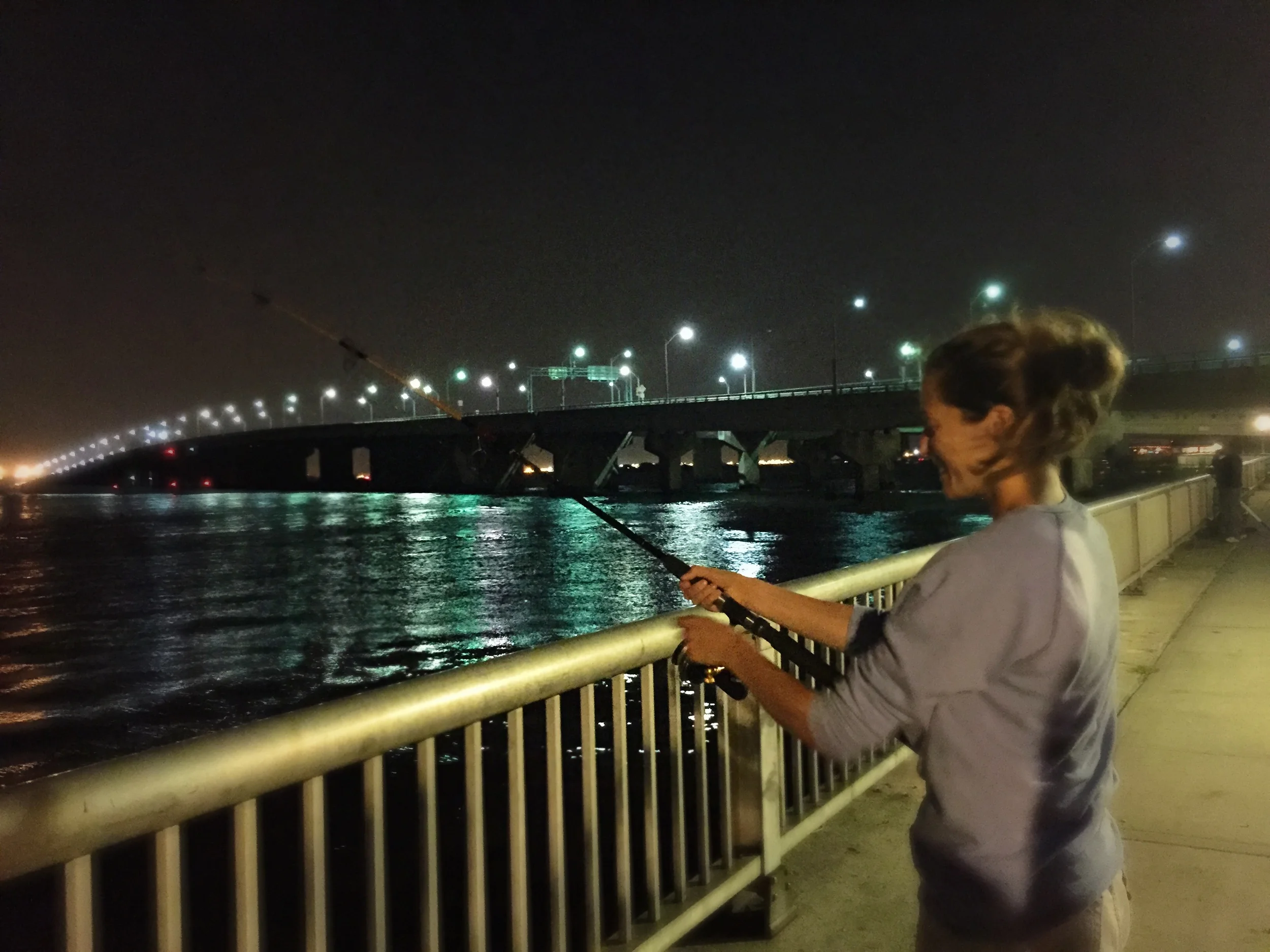 Fishing next to the Cross Bay Bridge