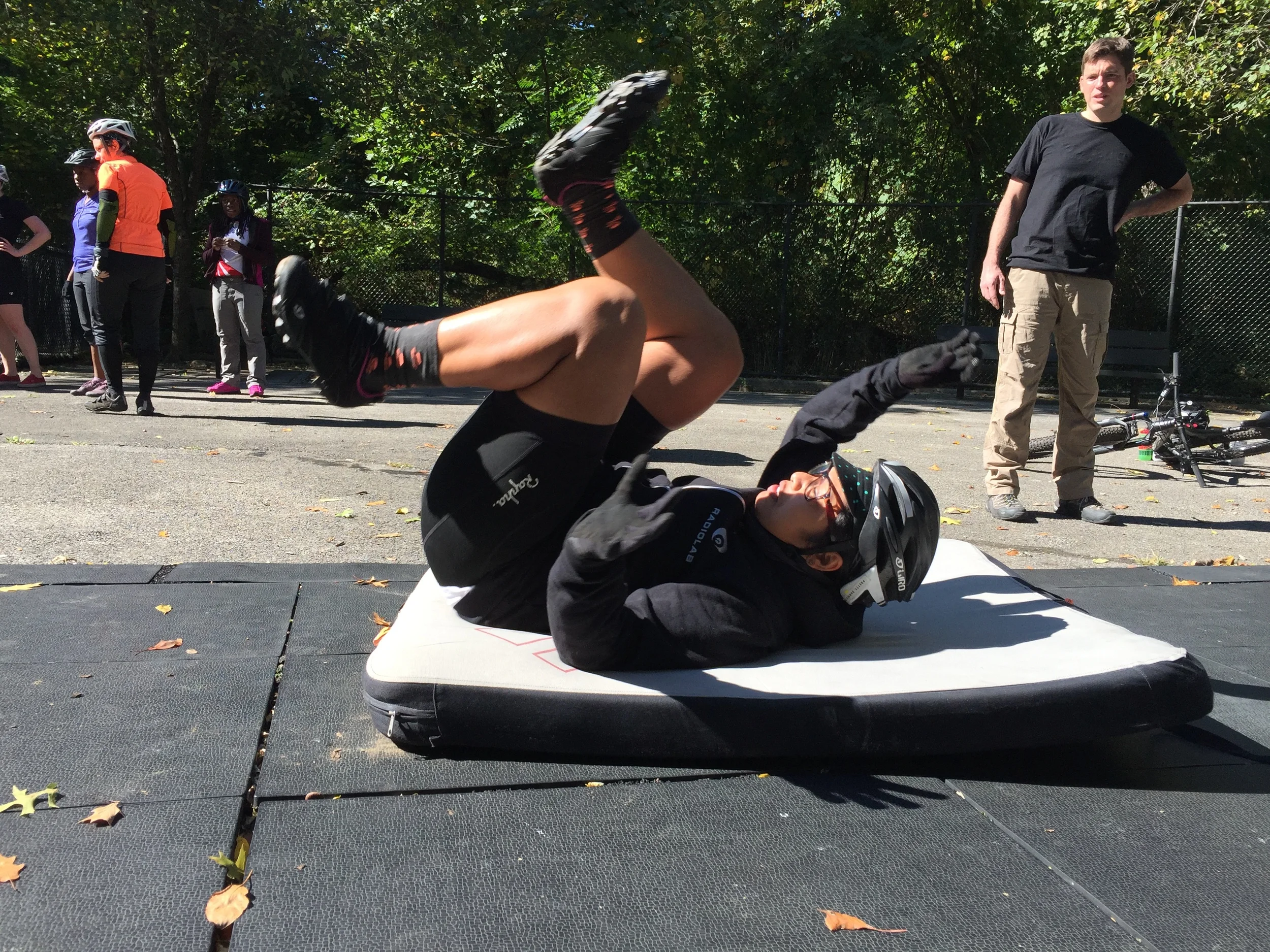 Practicing the somersault/front rolling break at Cunningham Park