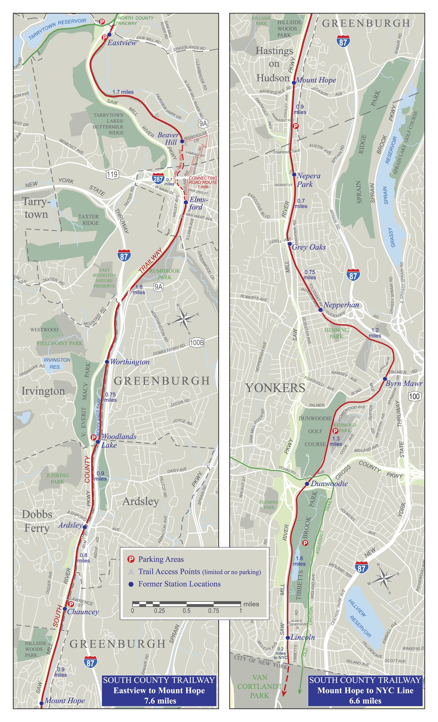 Trail Map from Van Cortlandt to Elmsford via Westchester County Parks