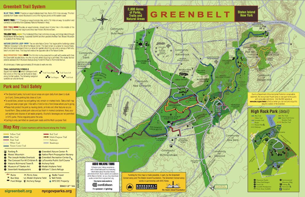 The Greenbelt map can be downloaded here or you can pick up a copy at the Greenbelt Nature Center