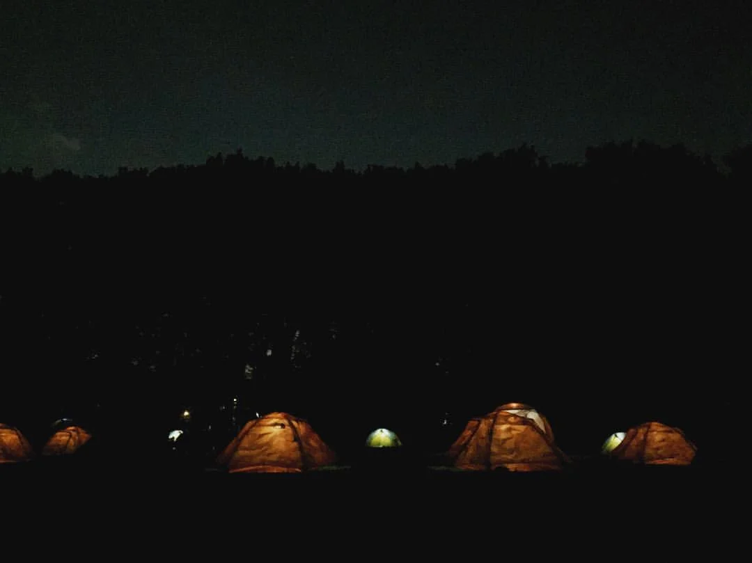 The North Face VIPeak Camping Area lit up for the night. 