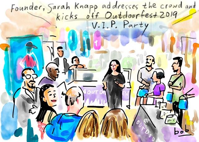 Wow, what a great night at @columbia1938 yesterday celebrating the launch of #outdoorfest2019 with our partners!
&bull;
This drawing, by @newyorkermag @bob_eckstein features OF Founder @srhknpp kicking the night off.
&bull;
We also heard from @columb