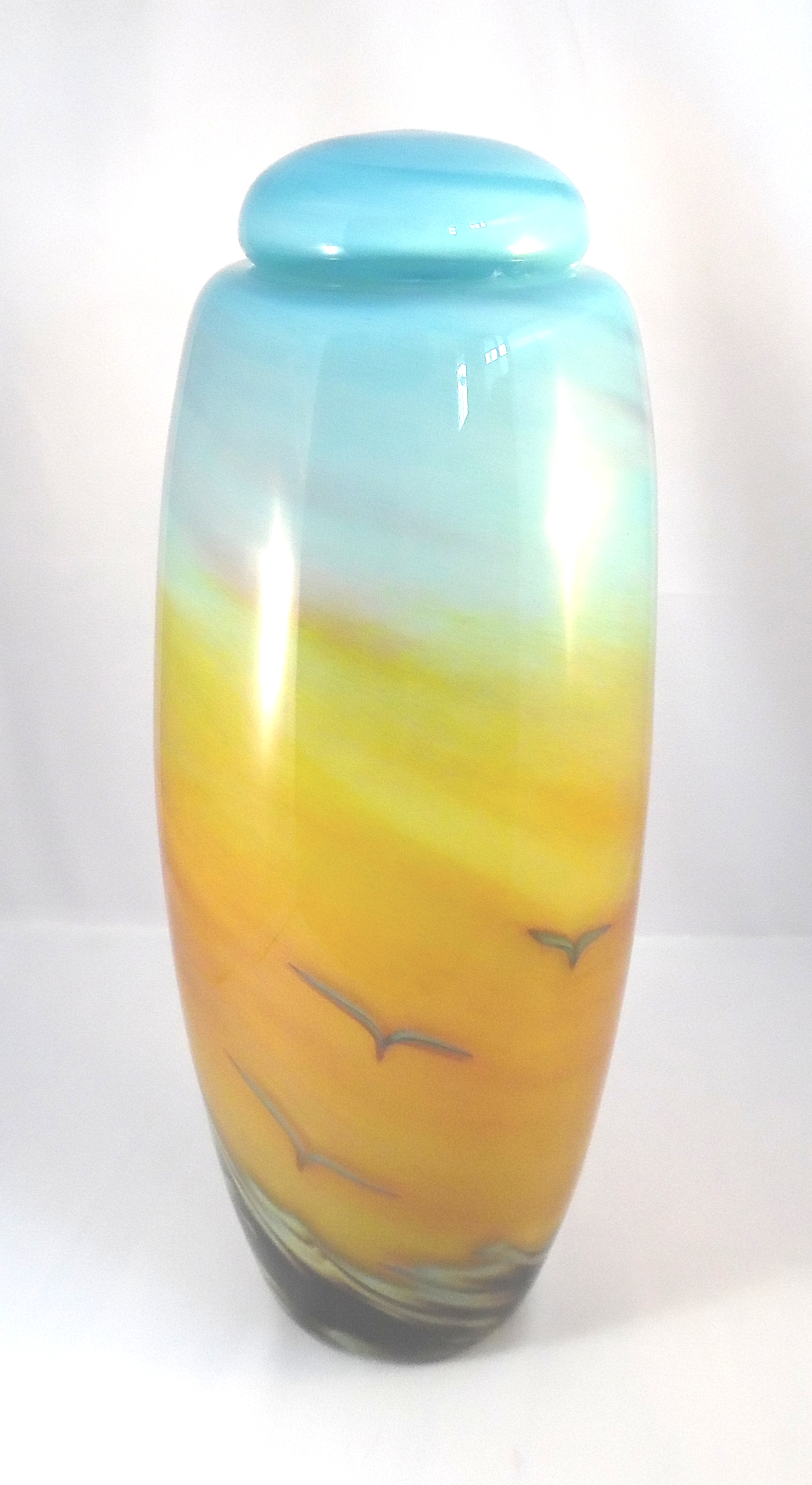 Dawn Urn -Gold/Aqua by Nicole Tremblay