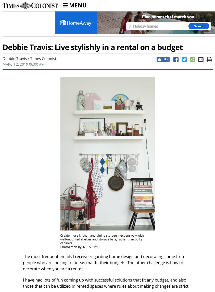 Times Colonist featuring Insta Style for Your Living Space by Joanna Thornhill 3rd March19 P1.png