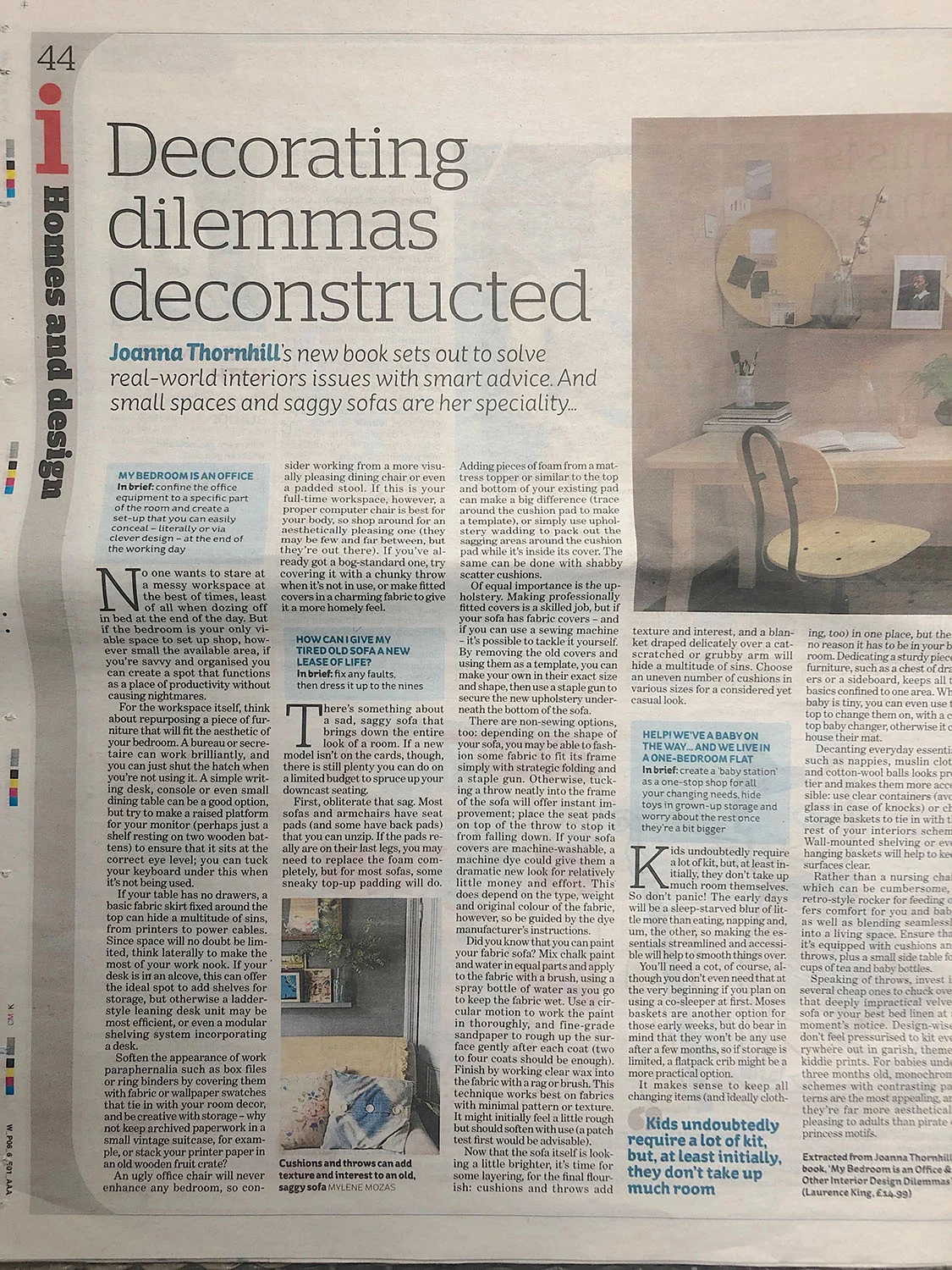 The Independent Decorating Dilemmas Deconstructed feature with Joanna Thornhill of My Bedroom is an Office 9th March19 P1.jpg