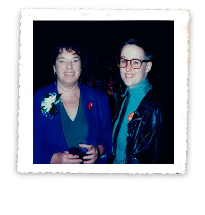 Paris Poirier and author, historian, filmmaker Jenni Olson opening night of Last Call at Maud's, February 5, 1993