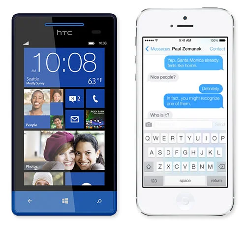 Interfaces on a Windows Phone 8 and Apple’s iOS 7.