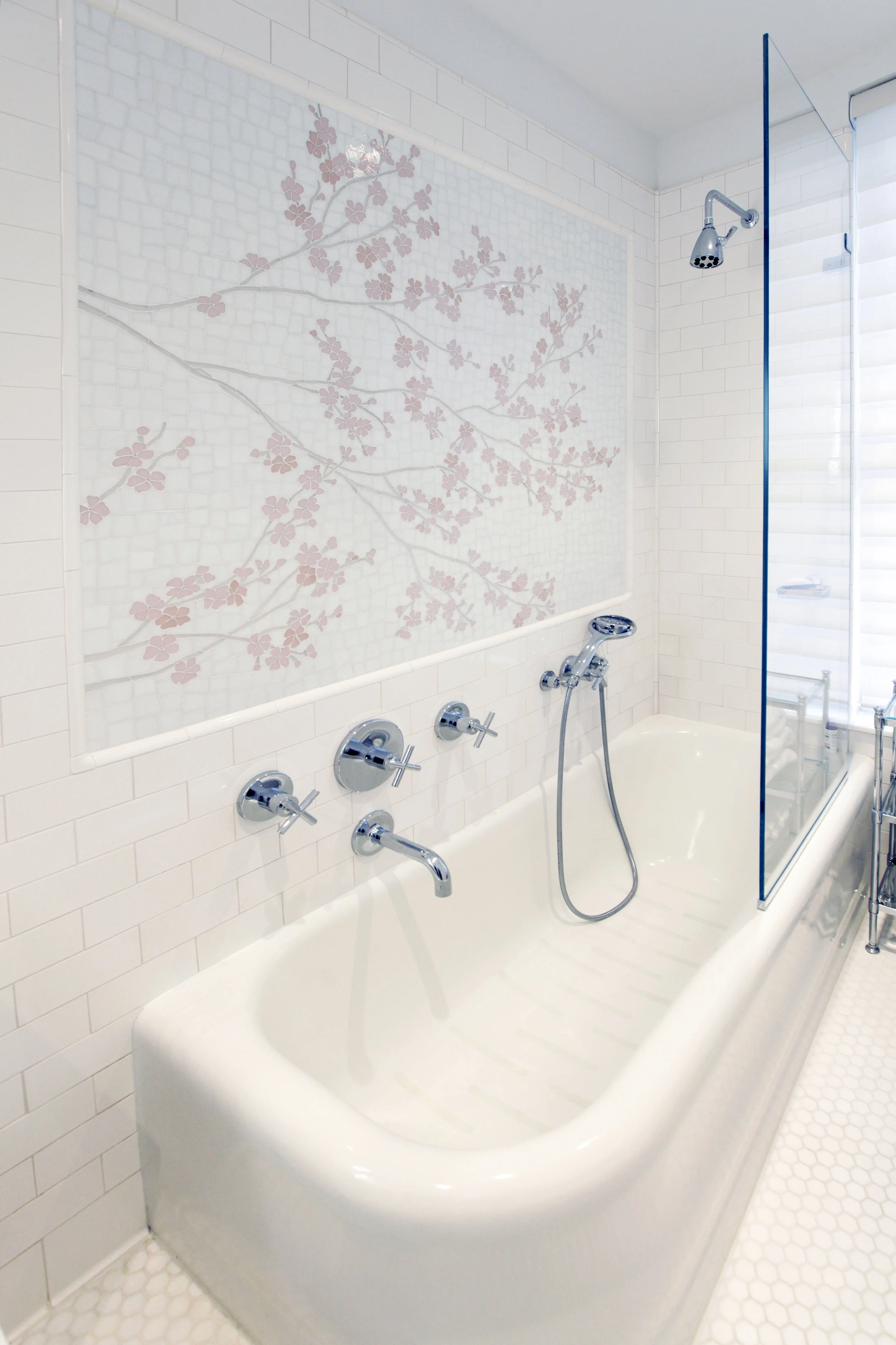 Guest Bath with inlaid tile mosaic from Cheryl Hazan Studio