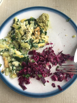 Cleanse food from Day 2...eggs+zucchini+kale+onions and some cabbage slaw
