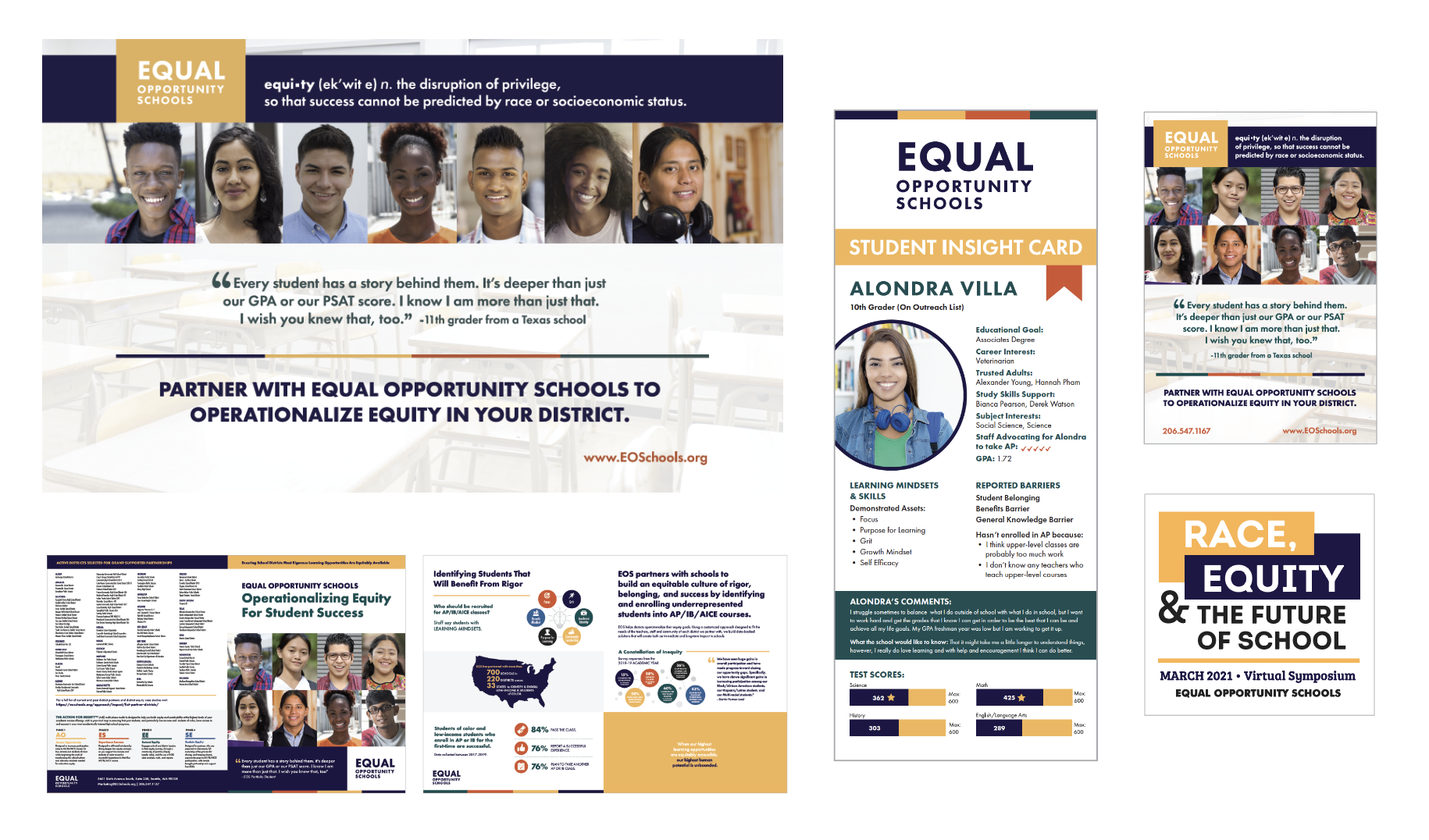 Equal Opportunity Schools Presentation Materials: Large Exhibit Banner, Standing Retractable Banner, Tabletop Banner, Presentation Folder, Social Media Share
