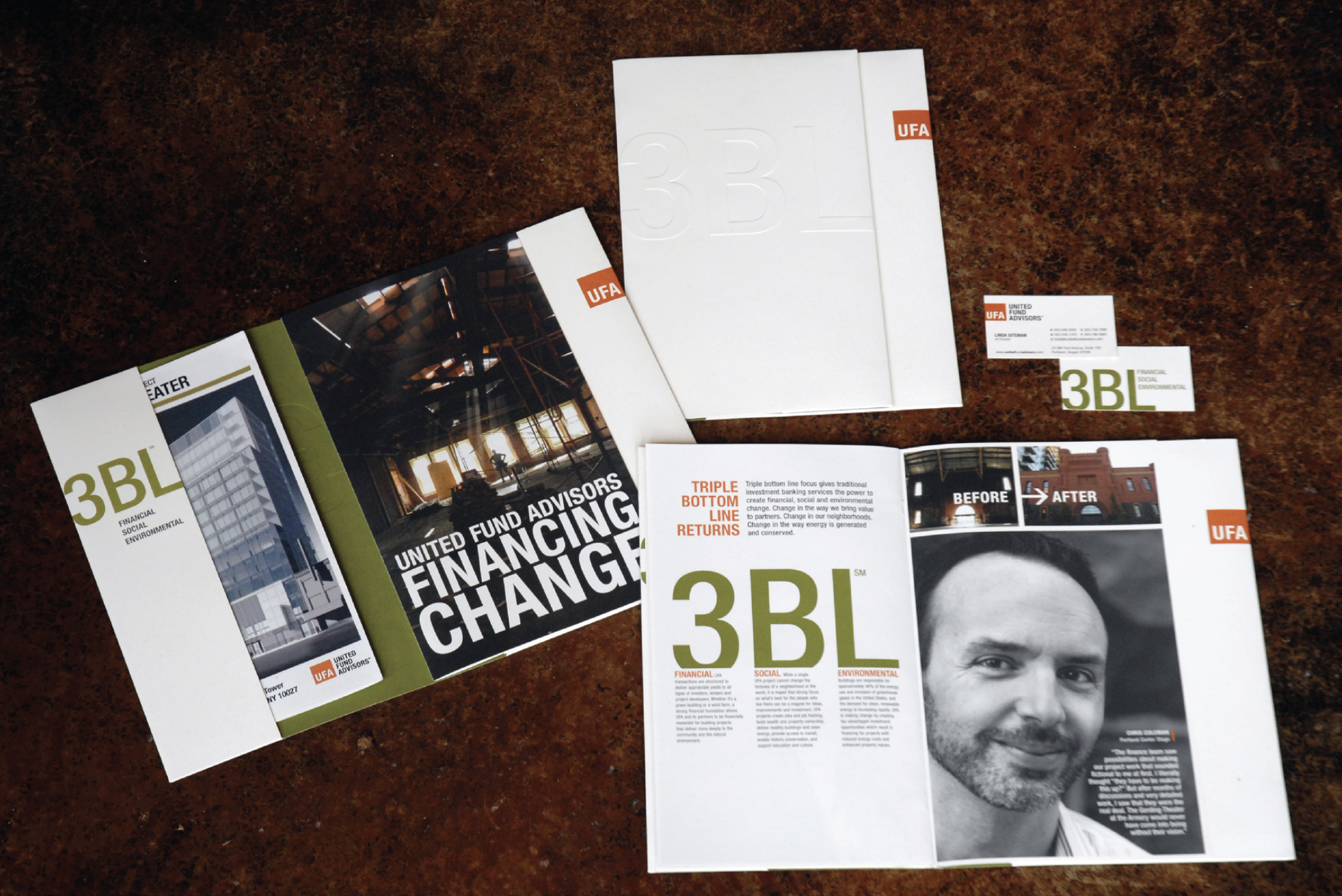 Presentation Folder with Booklet and Project Info Report in Side Pocket, Business Cards