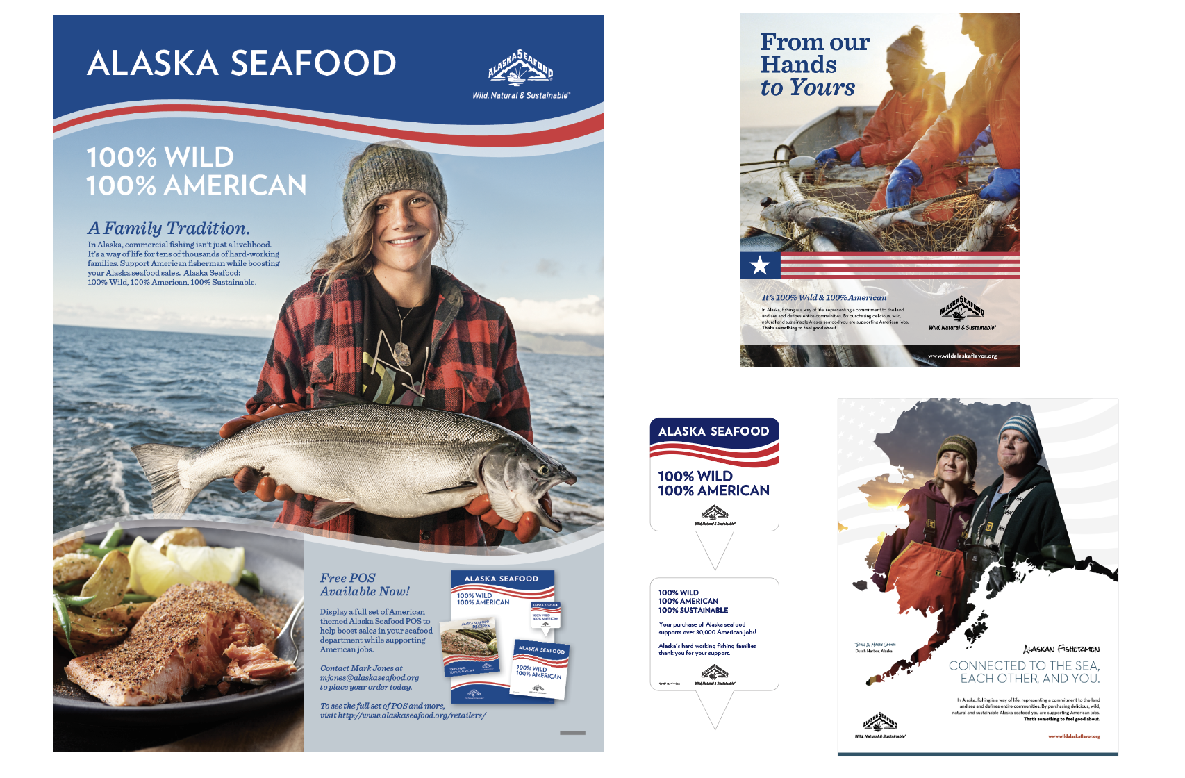 American Campaign: Retail Signage Poster, Retail In-Ice Signs for Over the Counter Fish, Print Ads 