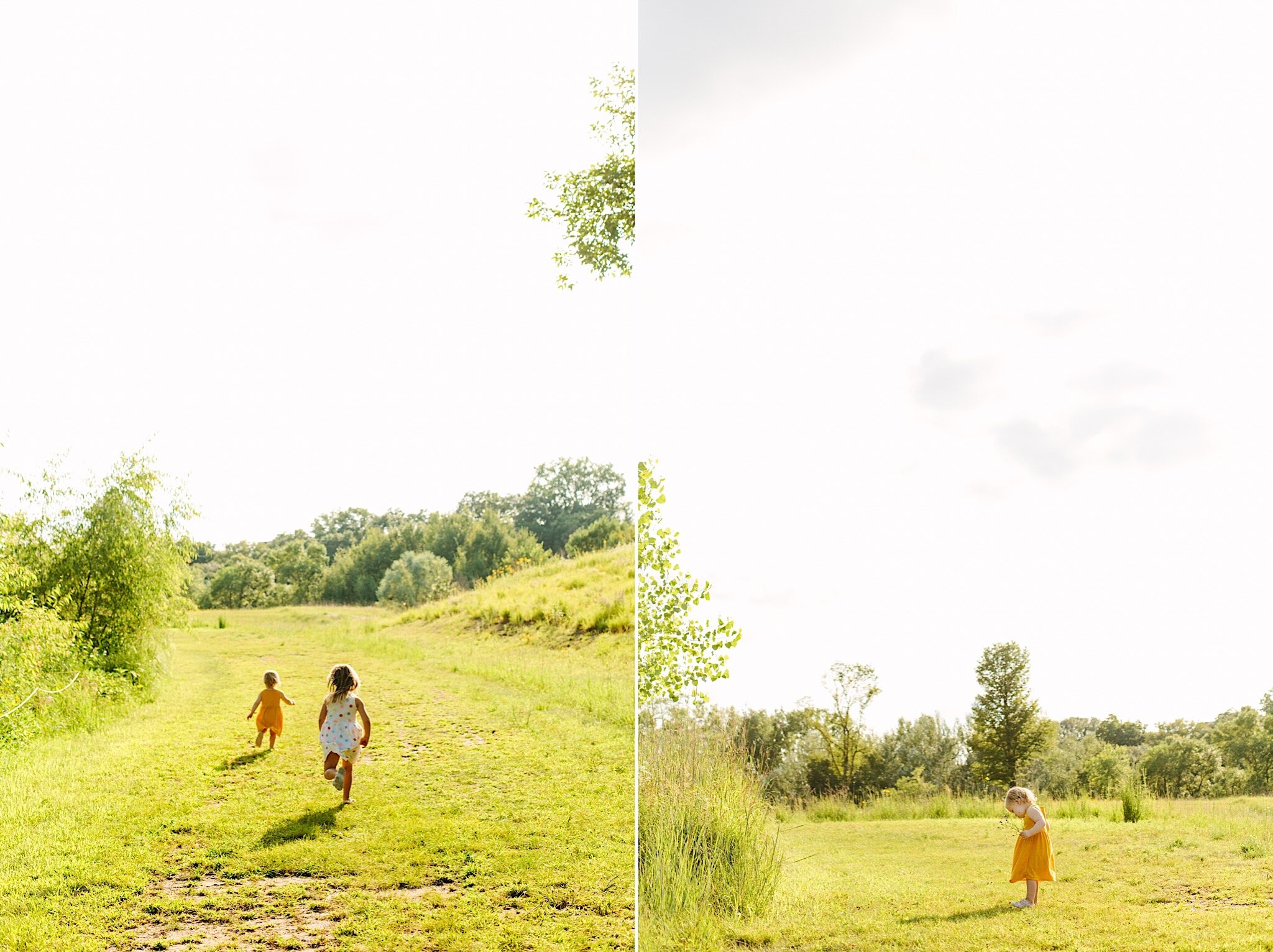 Siblings running together during a photo shoot in Bloomington, Minnesota