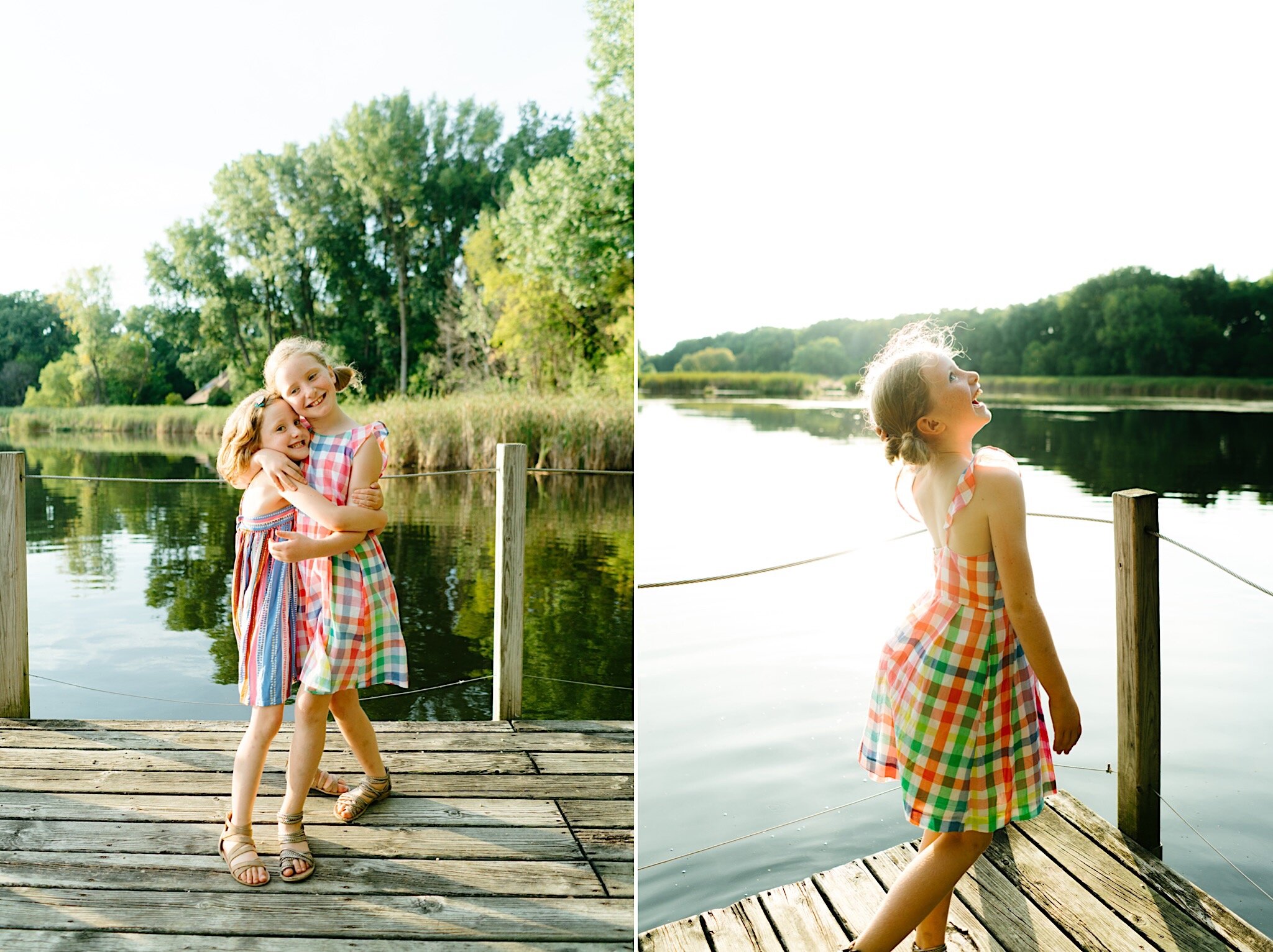 A lifestyle family portrait session on a floating bridge at Wood Lake Nature Center in Richfield, Minnesota