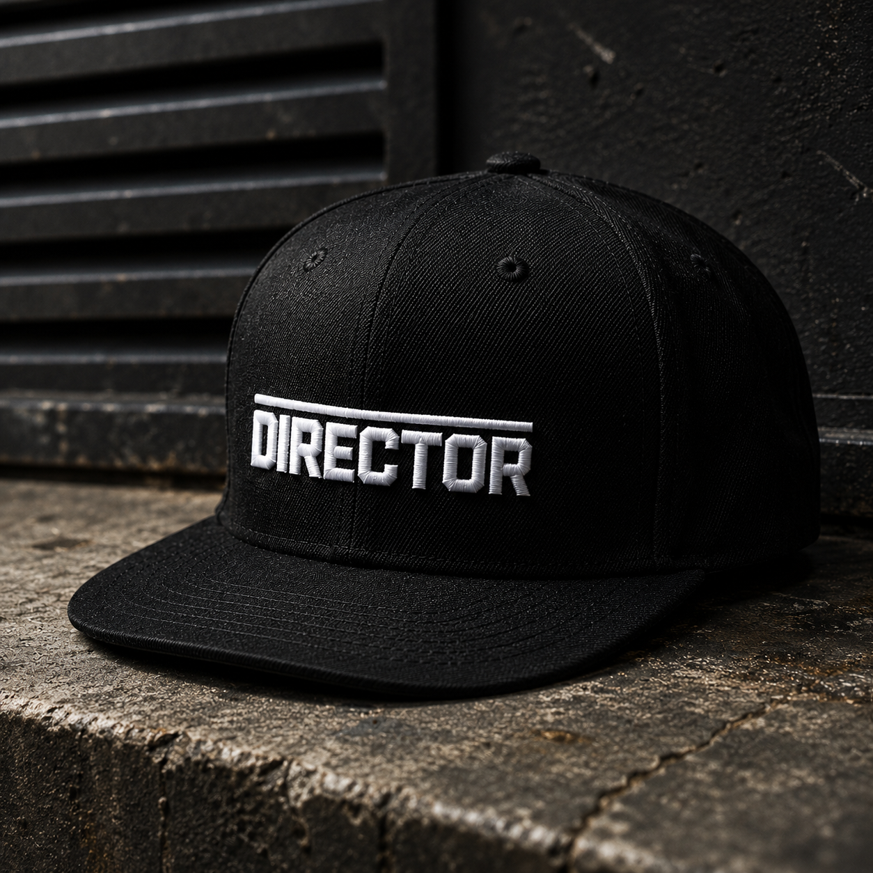 DIRECTOR hat on concrete