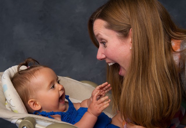 How a parent responds to an infant's babbling can speed up the child's language development. Photo Illustration by Tim Schoon.