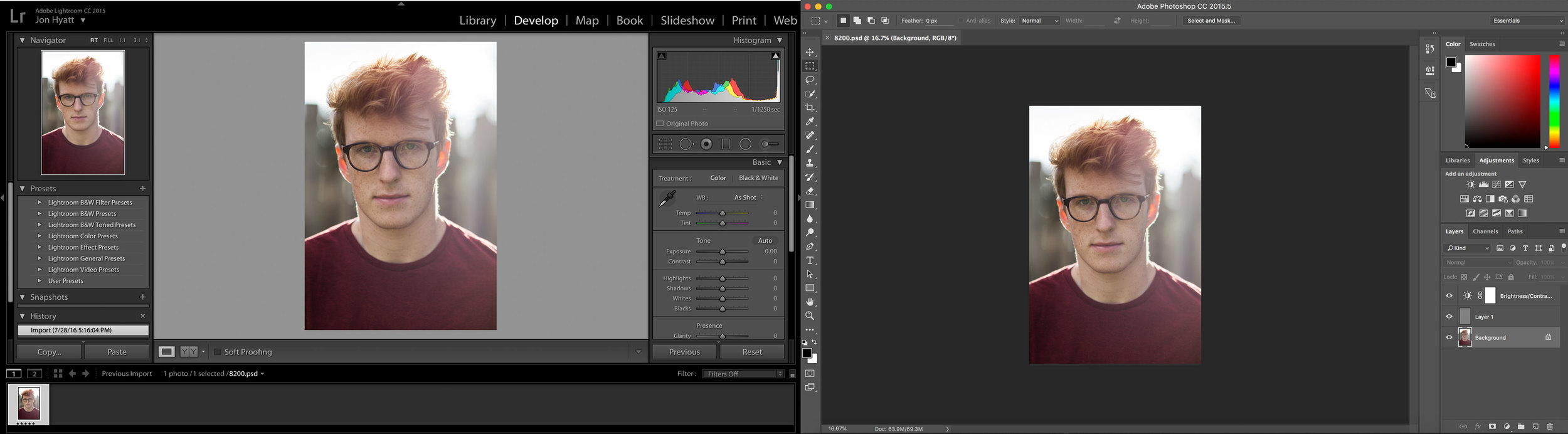 (Left) Lightroom and (Right) Photoshop interfaces