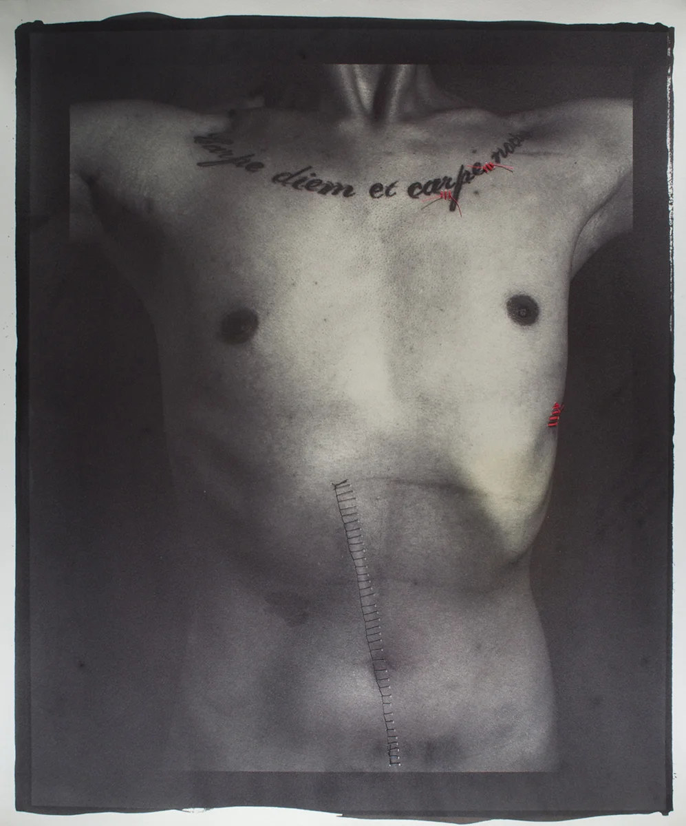  Mixed media: Gold toned salt print and thread (Self-portrait) 20" x 24"&nbsp; 2012 